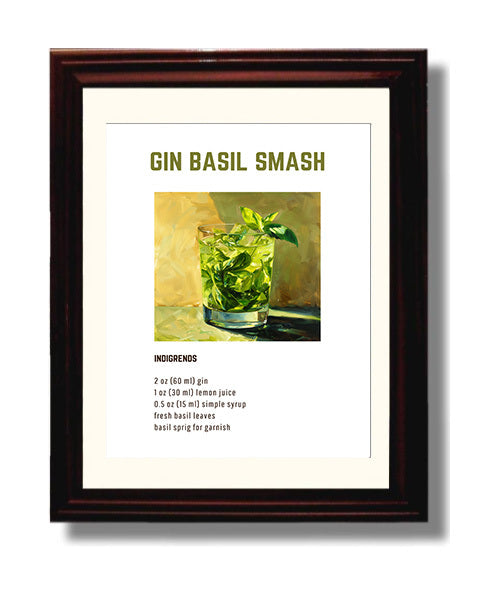 Gin Basil Smash 8x10 Beveled Frame cocktail recipe wall art print – Cocktail Recipies decor