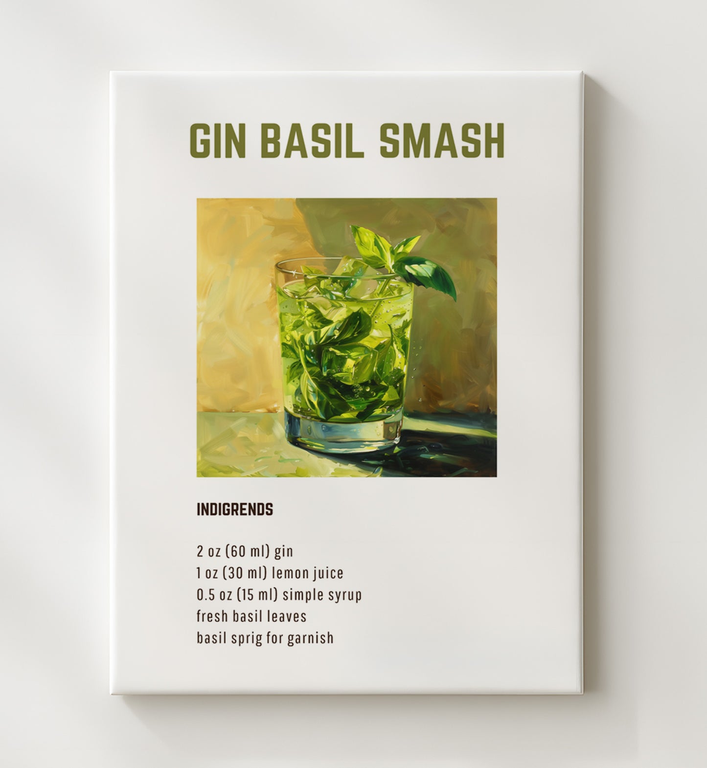Gin Basil Smash 20x24 Canvas cocktail recipe wall art print – Cocktail Recipies decor
