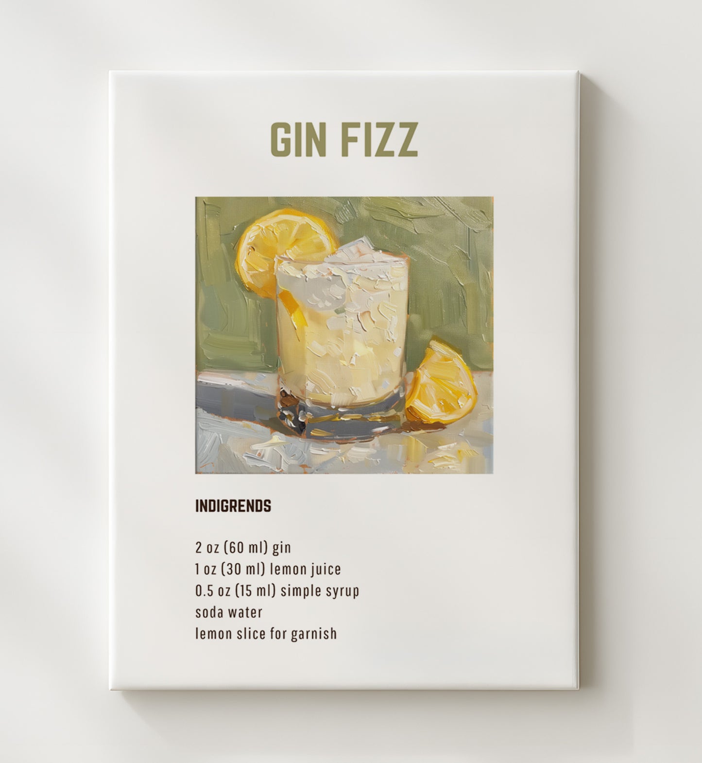 Gin Fizz 20x24 Canvas cocktail recipe wall art print – Cocktail Recipies decor