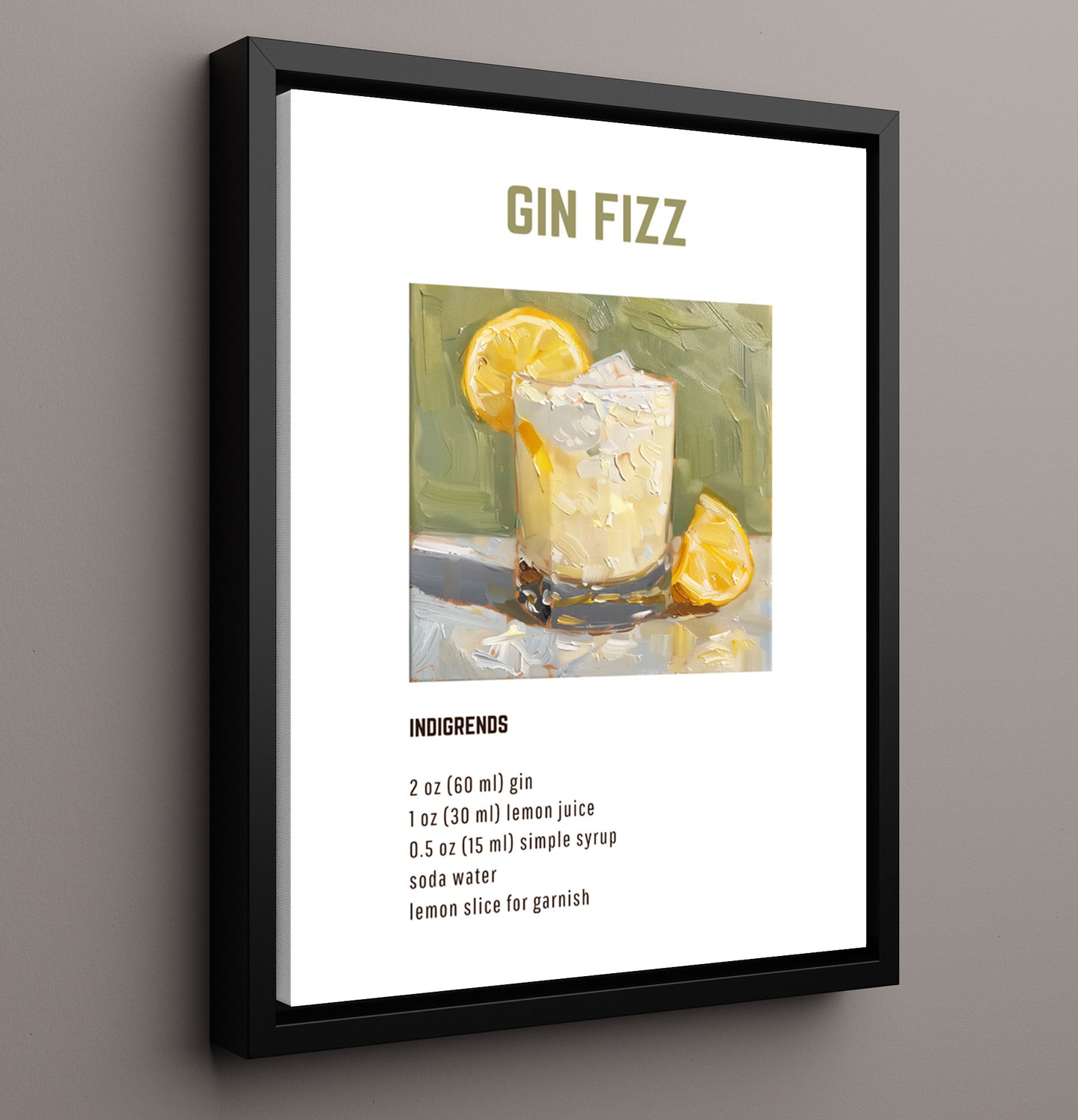 Gin Fizz 16x20 Framed Canvas cocktail recipe wall art print – Cocktail Recipies decor