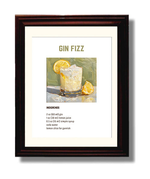 Gin Fizz 8x10 Beveled Frame cocktail recipe wall art print – Cocktail Recipies decor