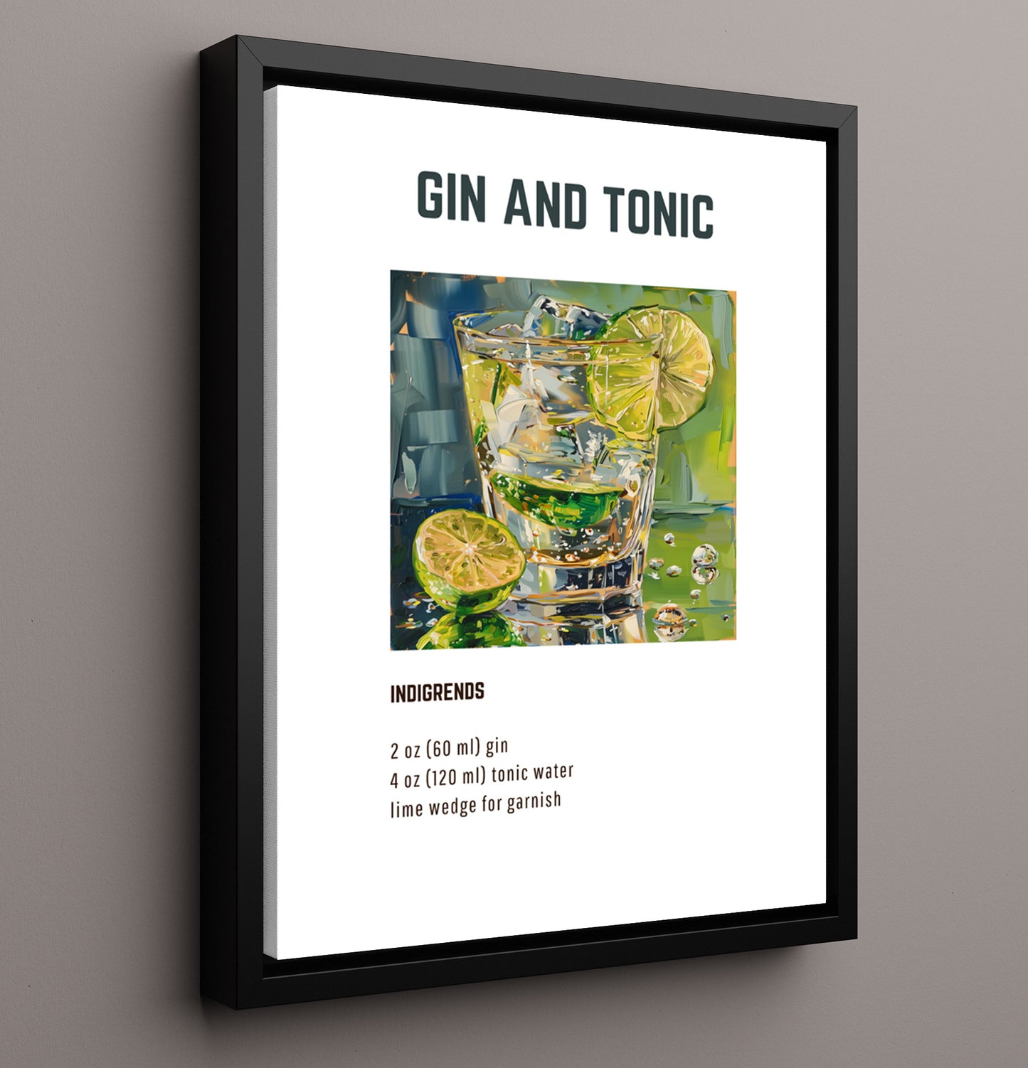 Gin and Tonic 16x20 Framed Canvas cocktail recipe wall art print – Cocktail Recipies decor