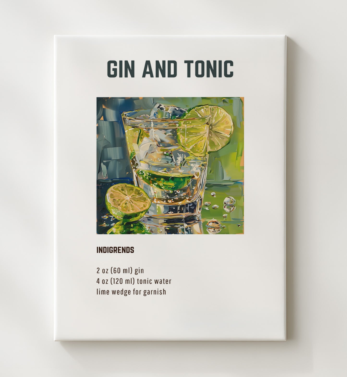 Gin and Tonic 20x24 Canvas cocktail recipe wall art print – Cocktail Recipies decor