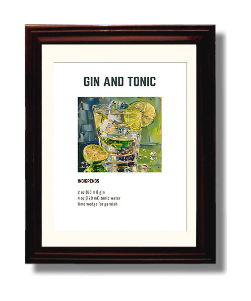 Gin and Tonic 8x10 Beveled Frame cocktail recipe wall art print – Cocktail Recipies decor