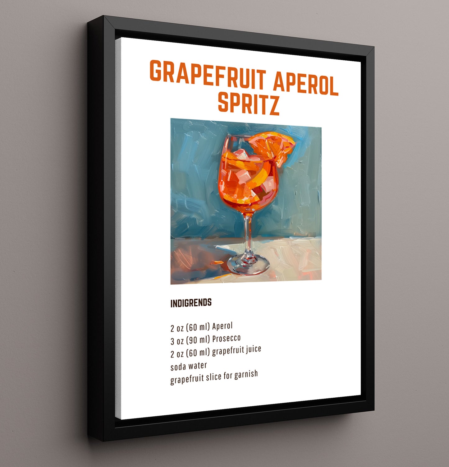 Grapefruit Aperol Spritz 16x20 Framed Canvas cocktail recipe wall art print – Cocktail Recipies decor