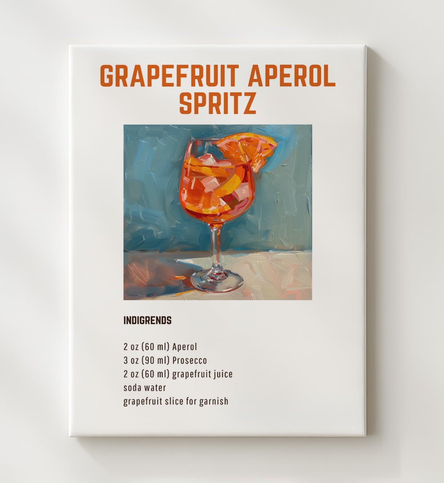 Grapefruit Aperol Spritz 20x24 Canvas cocktail recipe wall art print – Cocktail Recipies decor