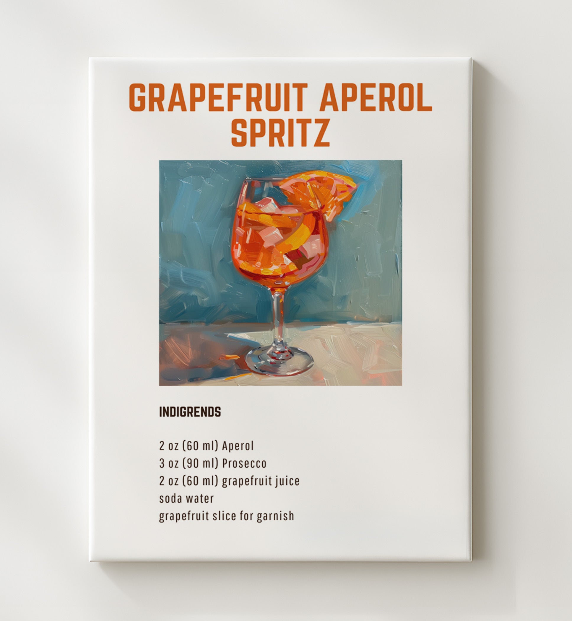 Grapefruit Aperol Spritz 20x24 Canvas cocktail recipe wall art print – Cocktail Recipies decor