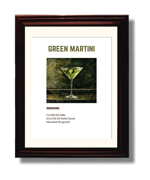 Green Martini 8x10 Beveled Frame cocktail recipe wall art print – Cocktail Recipies decor