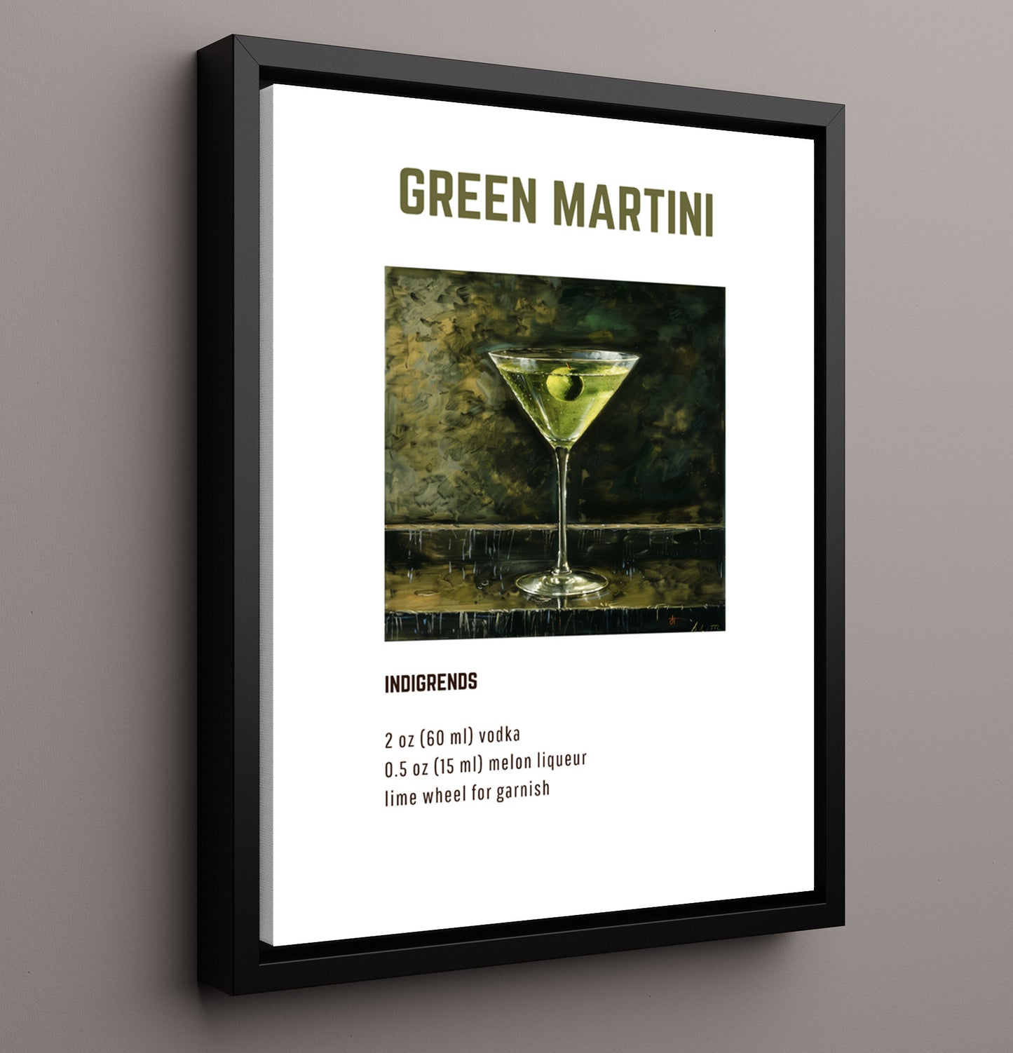 Green Martini 16x20 Framed Canvas cocktail recipe wall art print – Cocktail Recipies decor