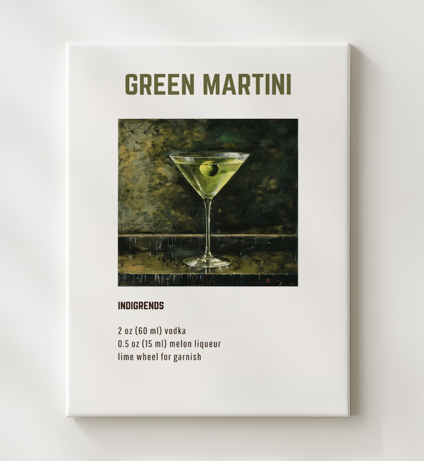 Green Martini 20x24 Canvas cocktail recipe wall art print – Cocktail Recipies decor