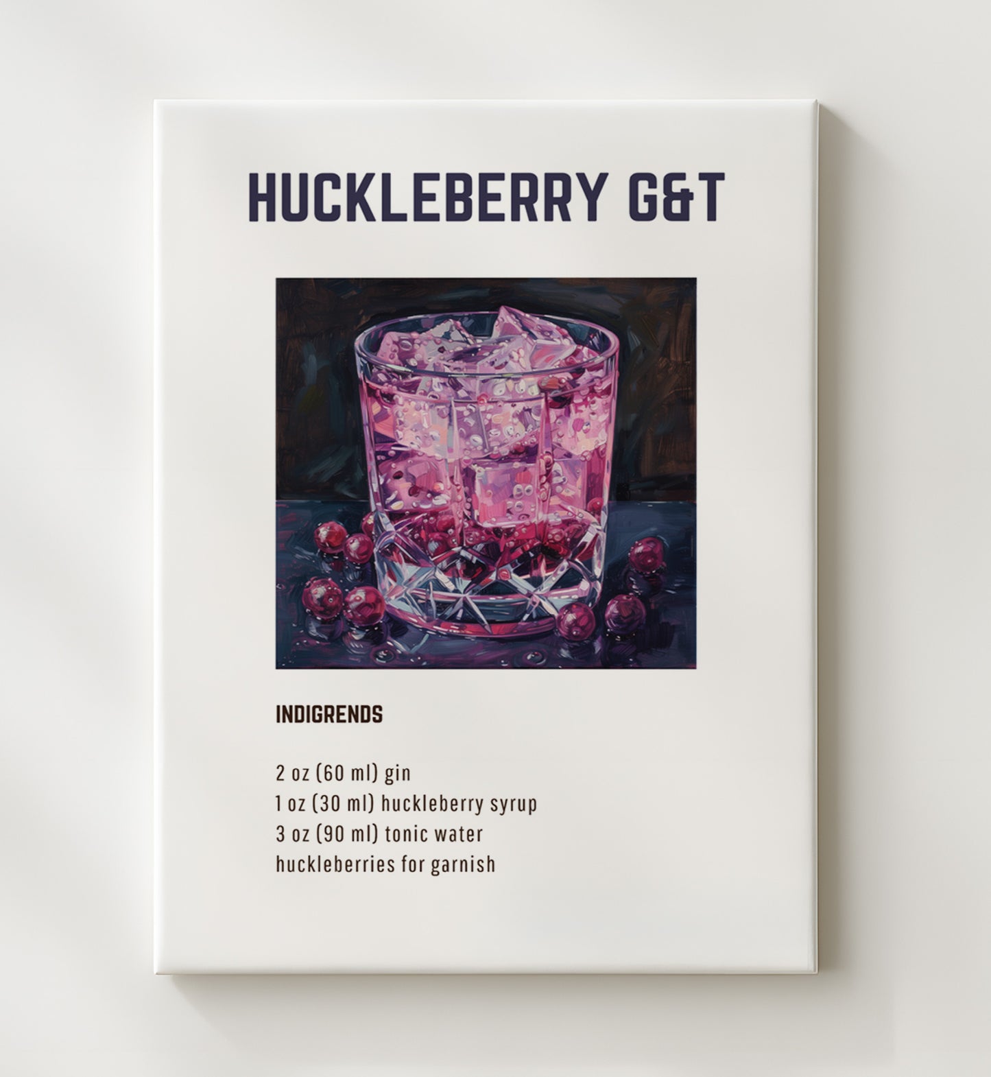 Huckleberry GandT 20x24 Canvas cocktail recipe wall art print – Cocktail Recipies decor