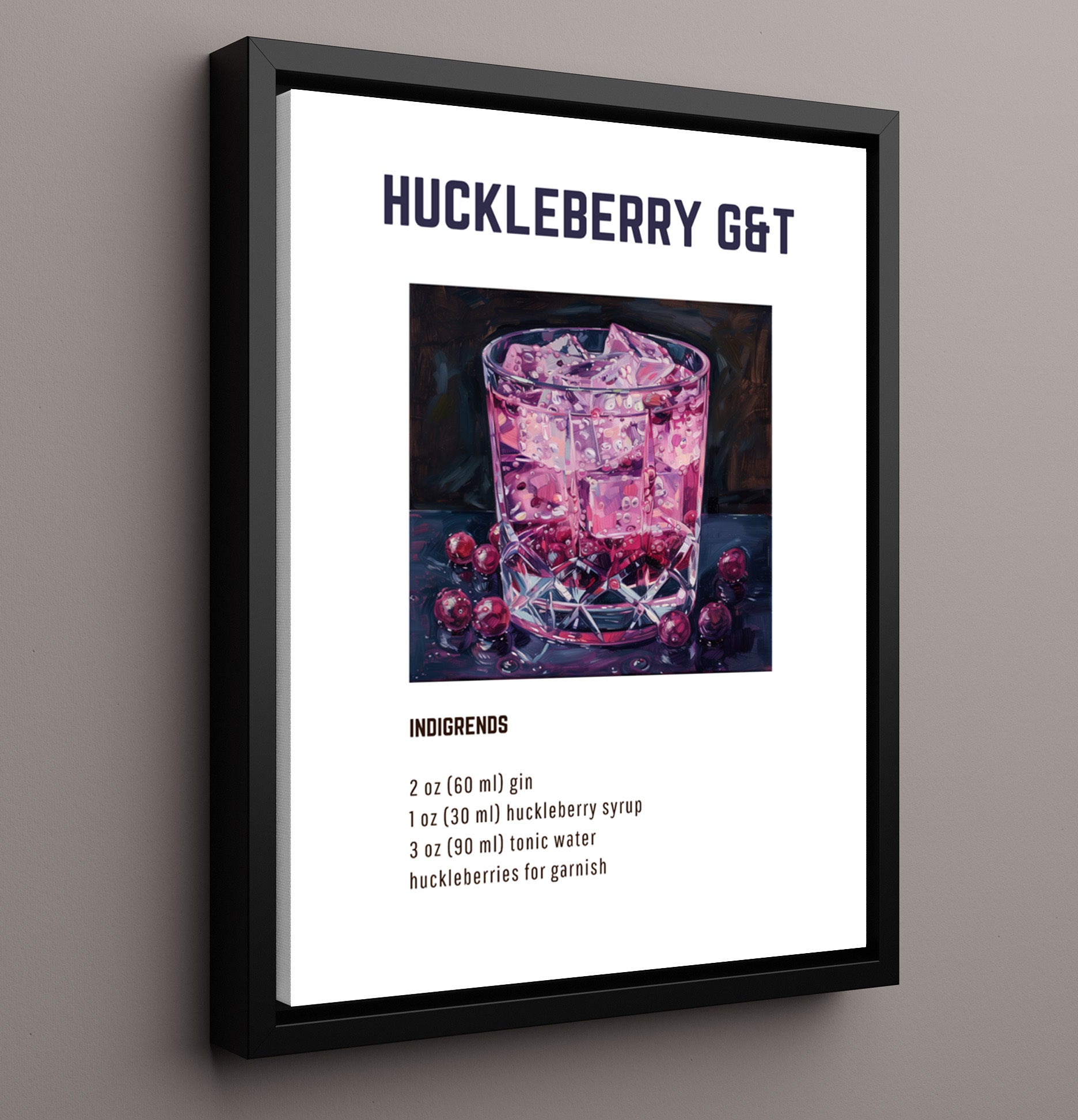 Huckleberry GandT 16x20 Framed Canvas cocktail recipe wall art print – Cocktail Recipies decor
