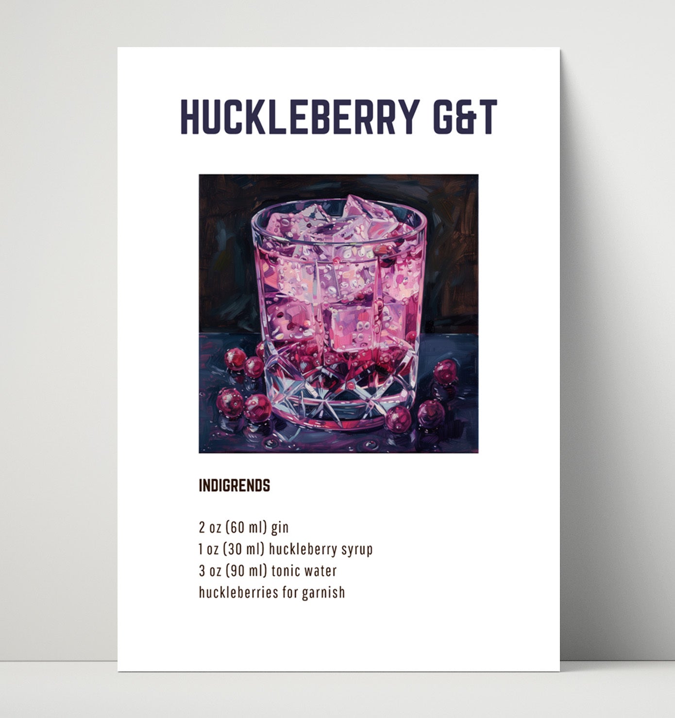 Huckleberry GandT 16x20 Unframed Print cocktail recipe wall art print – Cocktail Recipies decor