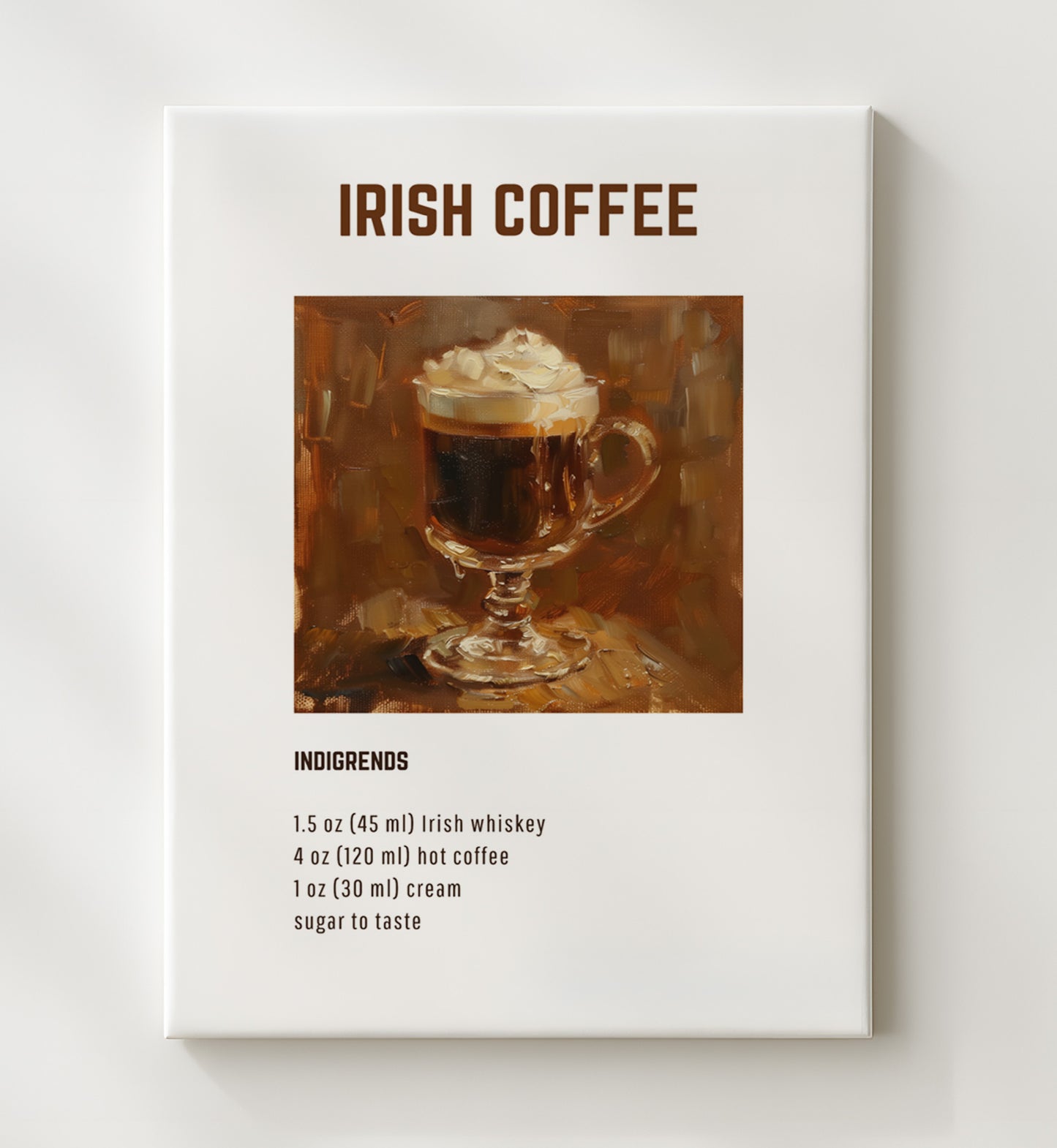 Irish Coffee 20x24 Canvas cocktail recipe wall art print – Cocktail Recipies decor