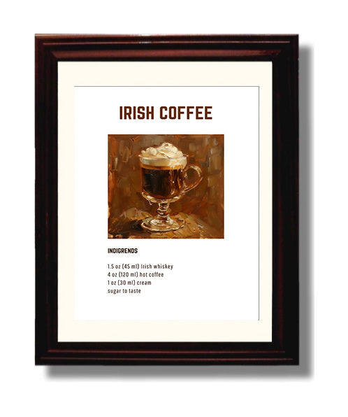 Irish Coffee 8x10 Beveled Frame cocktail recipe wall art print – Cocktail Recipies decor