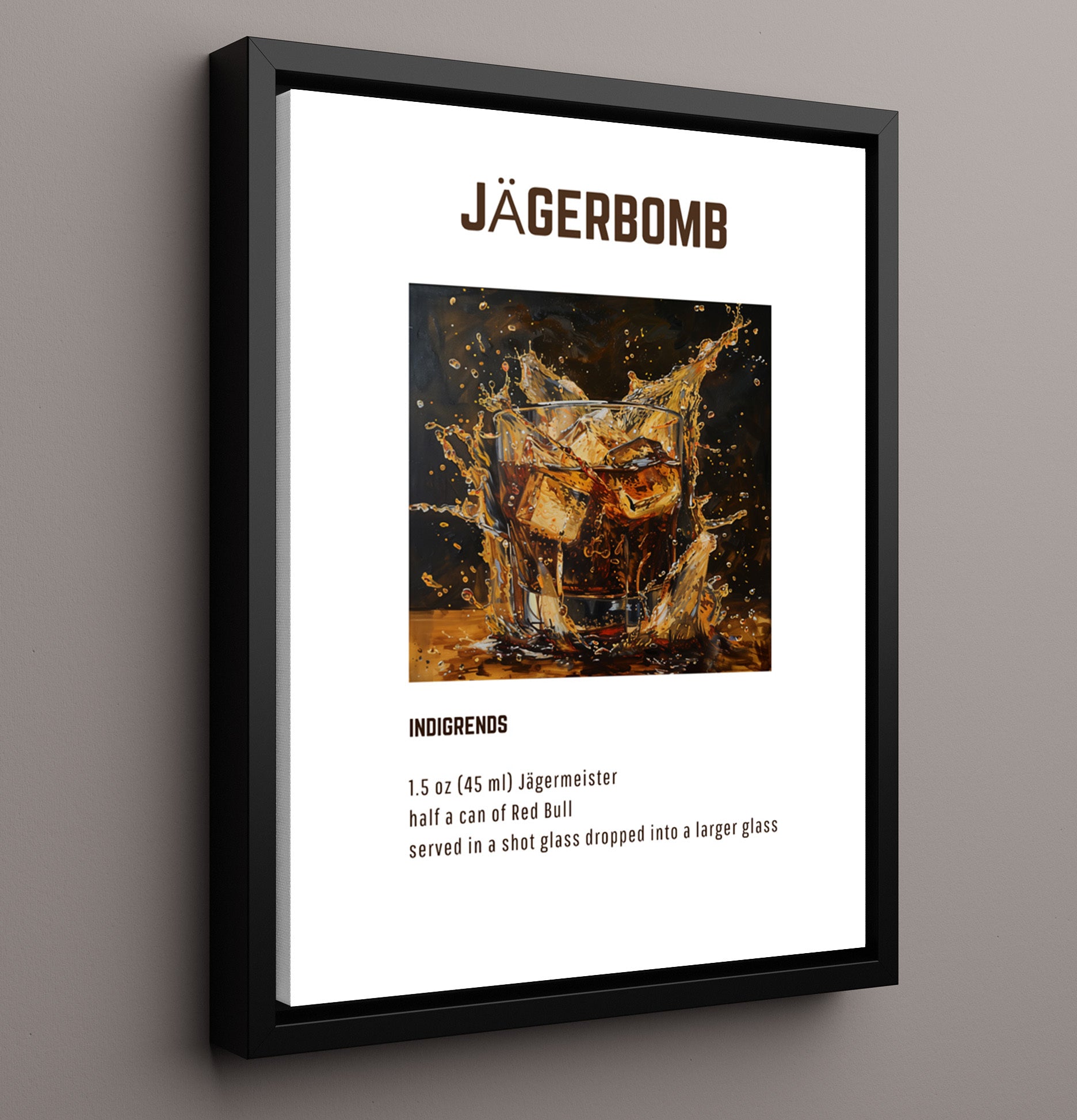Jagerbomb 16x20 Framed Canvas cocktail recipe wall art print – Cocktail Recipies decor