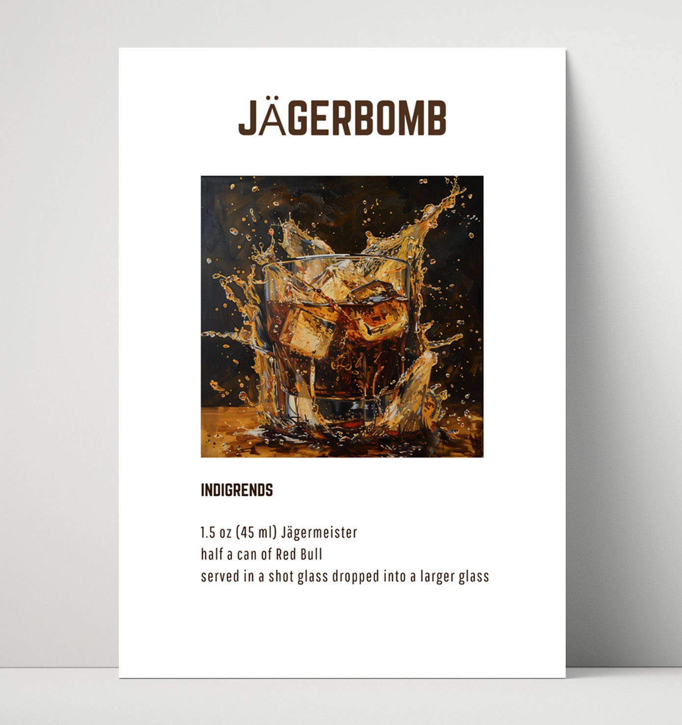Jagerbomb 16x20 Unframed Print cocktail recipe wall art print – Cocktail Recipies decor