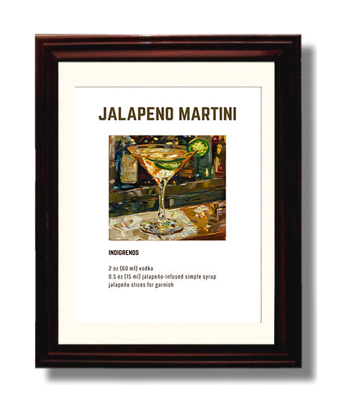 Jalapeno Martini 8x10 Beveled Frame cocktail recipe wall art print – Cocktail Recipies decor