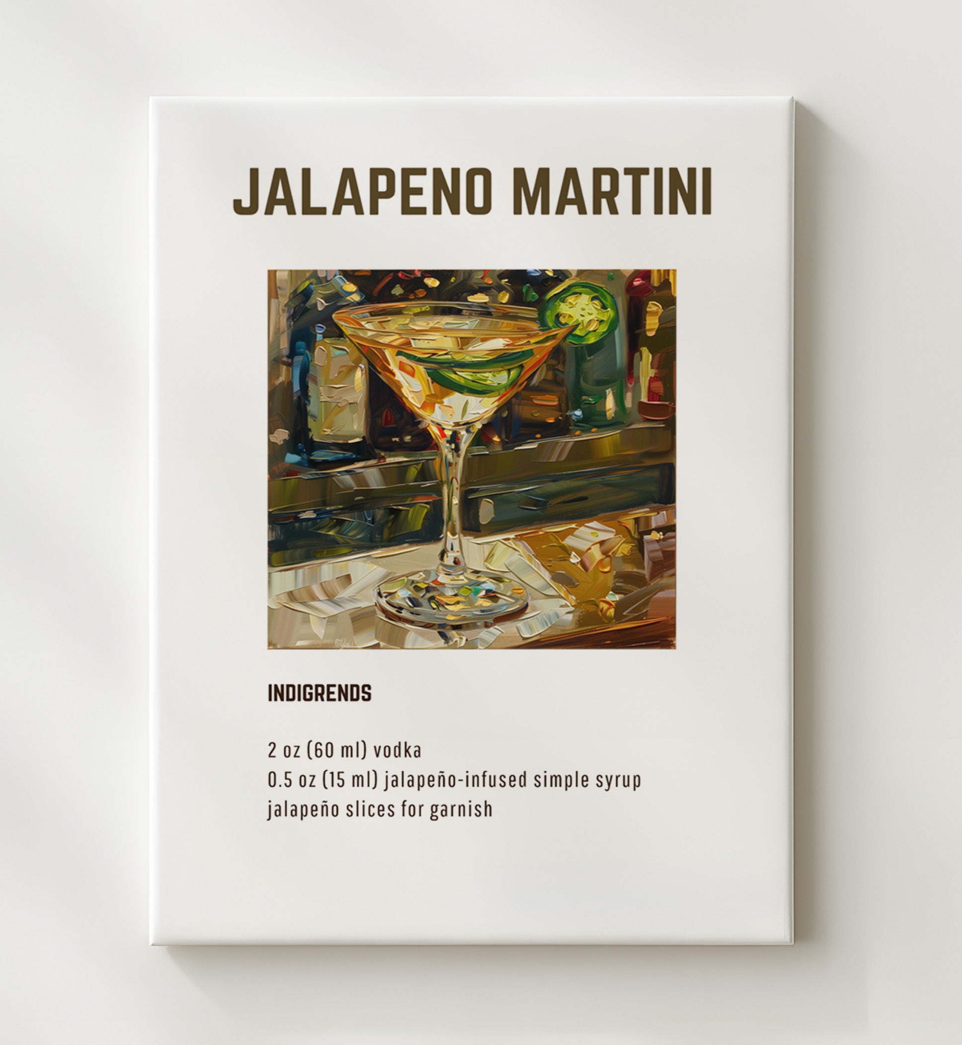 Jalapeno Martini 20x24 Canvas cocktail recipe wall art print – Cocktail Recipies decor