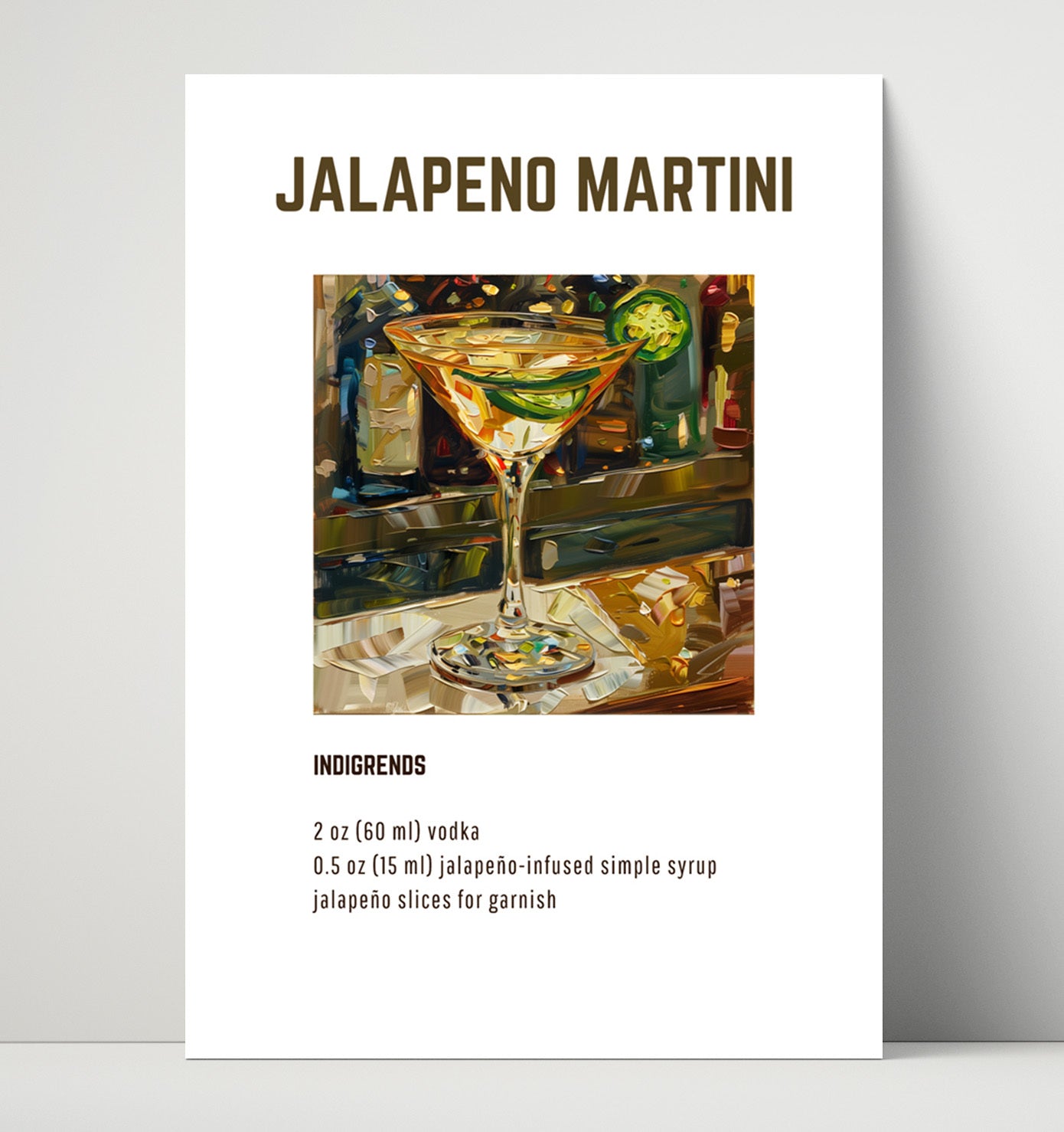 Jalapeno Martini 16x20 Unframed Print cocktail recipe wall art print – Cocktail Recipies decor