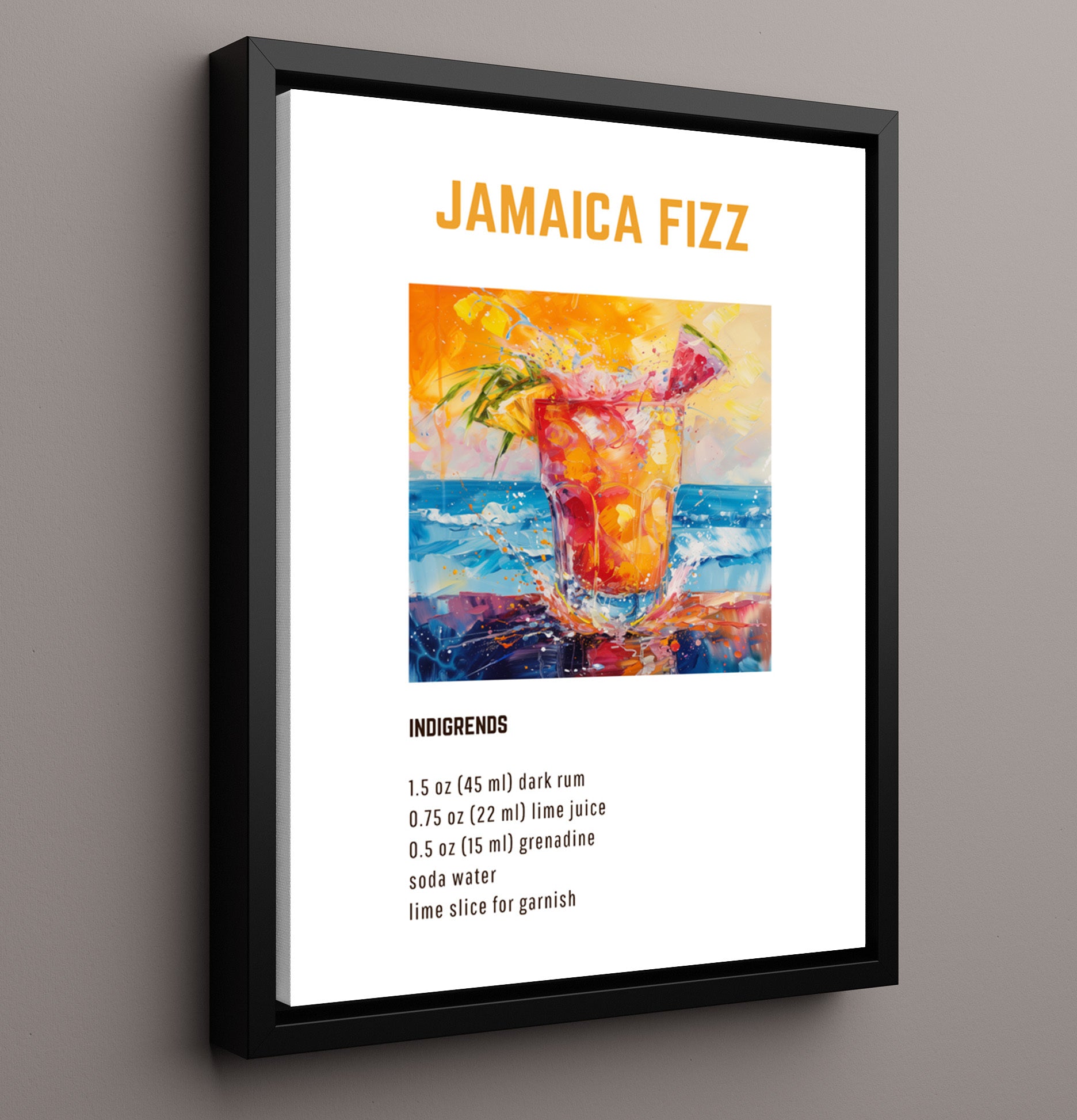 Jamaica Fizz 16x20 Framed Canvas cocktail recipe wall art print – Cocktail Recipies decor