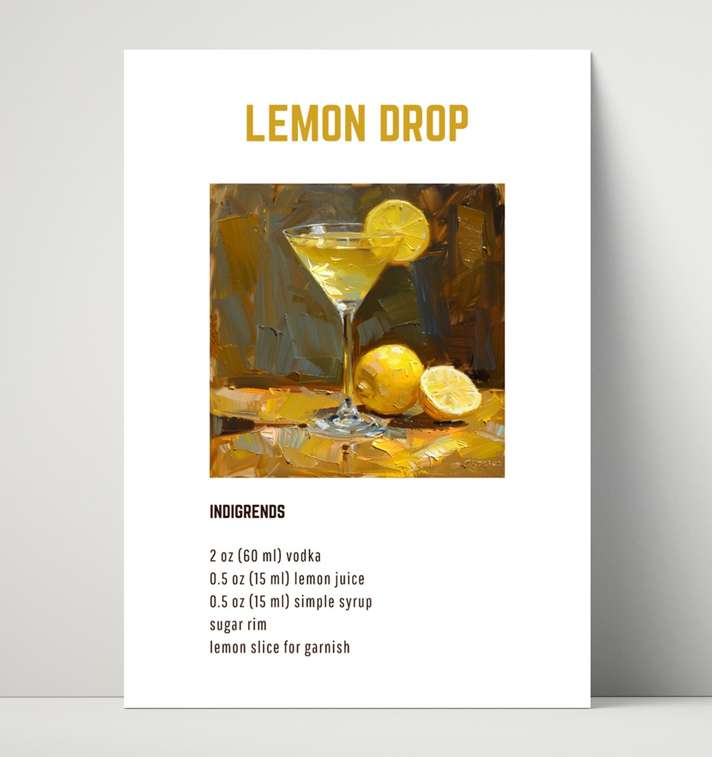Lemon Drop 16x20 Unframed Print cocktail recipe wall art print – Cocktail Recipies decor