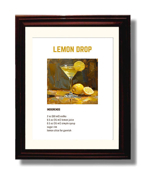 Lemon Drop 8x10 Beveled Frame cocktail recipe wall art print – Cocktail Recipies decor