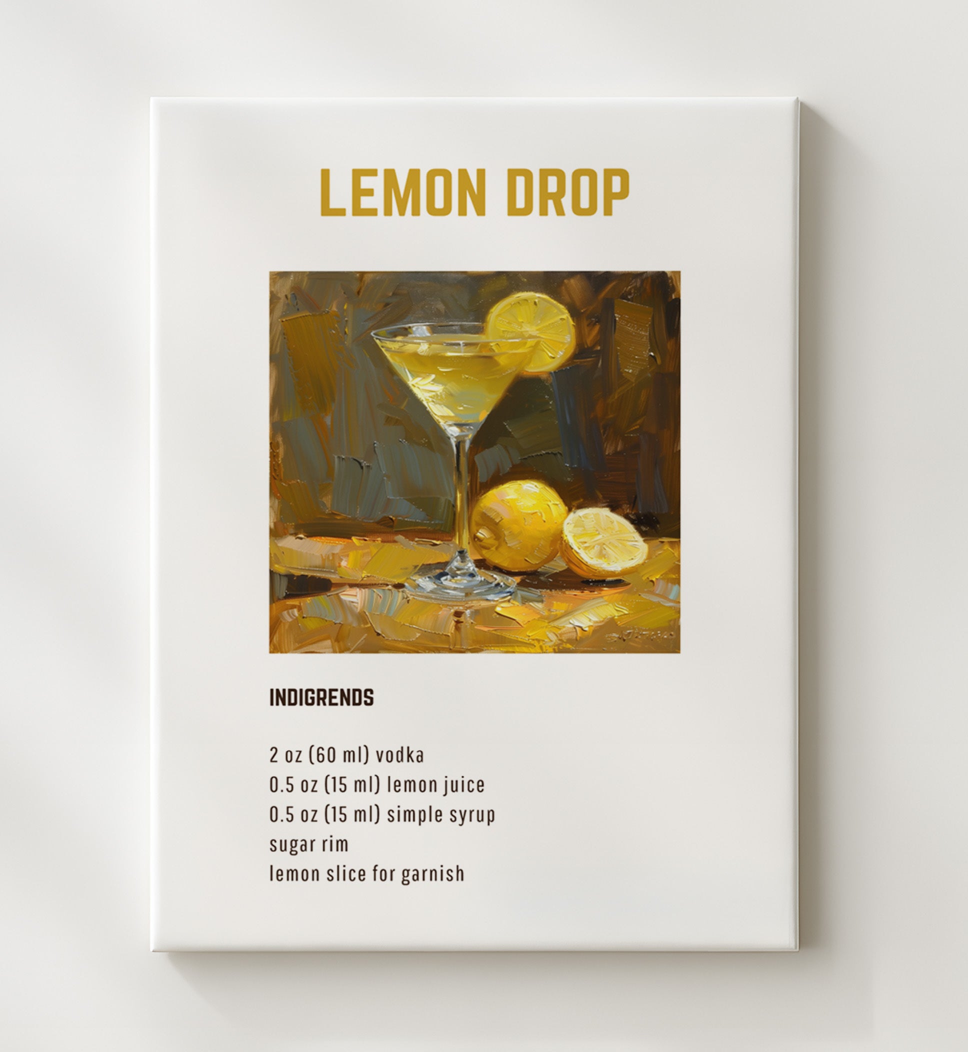 Lemon Drop 20x24 Canvas cocktail recipe wall art print – Cocktail Recipies decor
