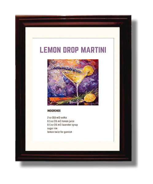 Lemon Drop Martini 8x10 Beveled Frame cocktail recipe wall art print – Cocktail Recipies decor