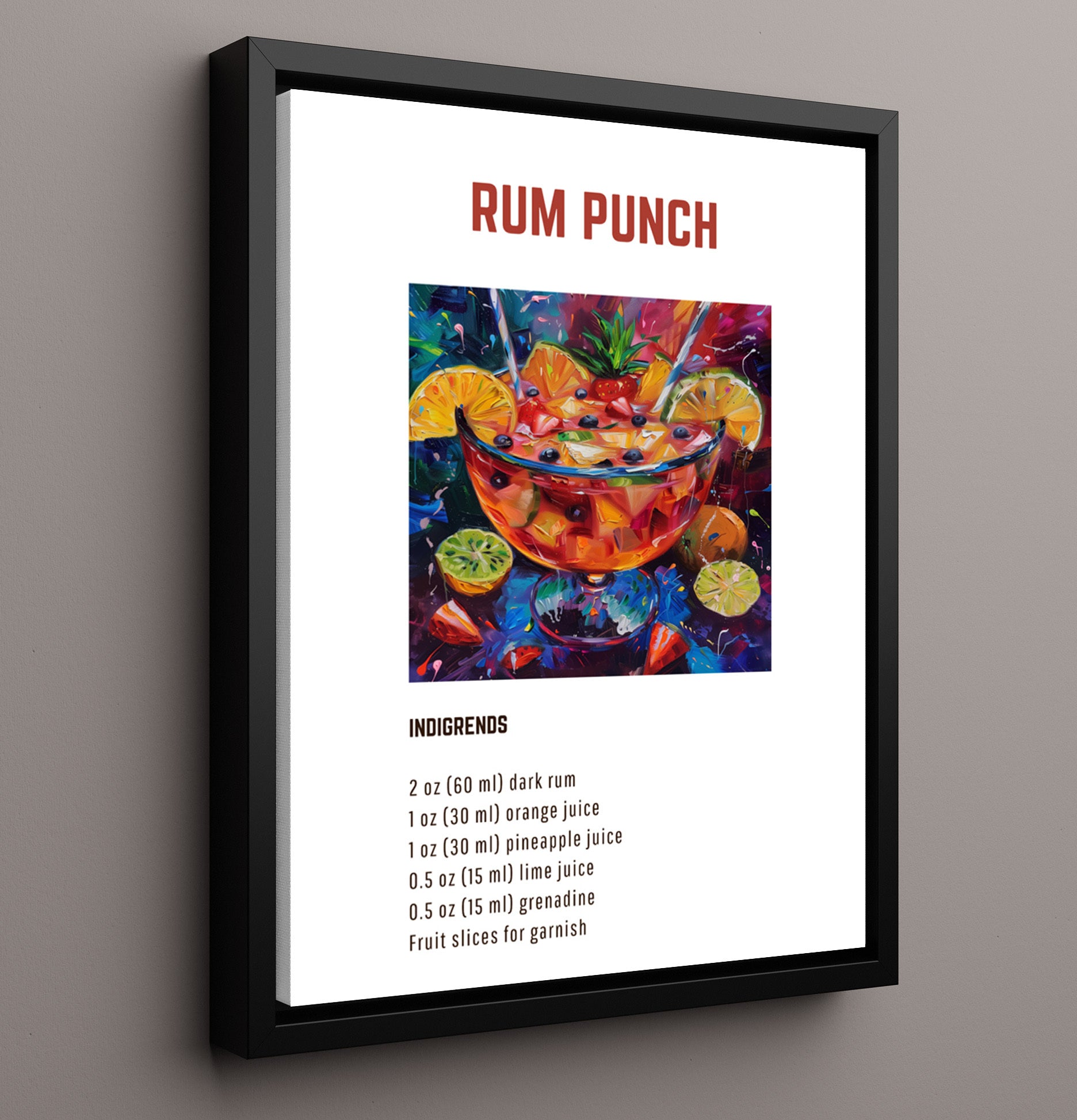 Lemon Margarita 16x20 Framed Canvas cocktail recipe wall art print – Cocktail Recipies decor