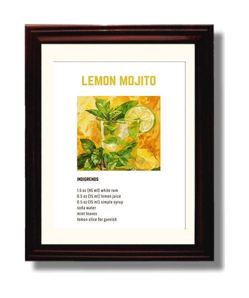 Lemon Mojito 8x10 Beveled Frame cocktail recipe wall art print – Cocktail Recipies decor
