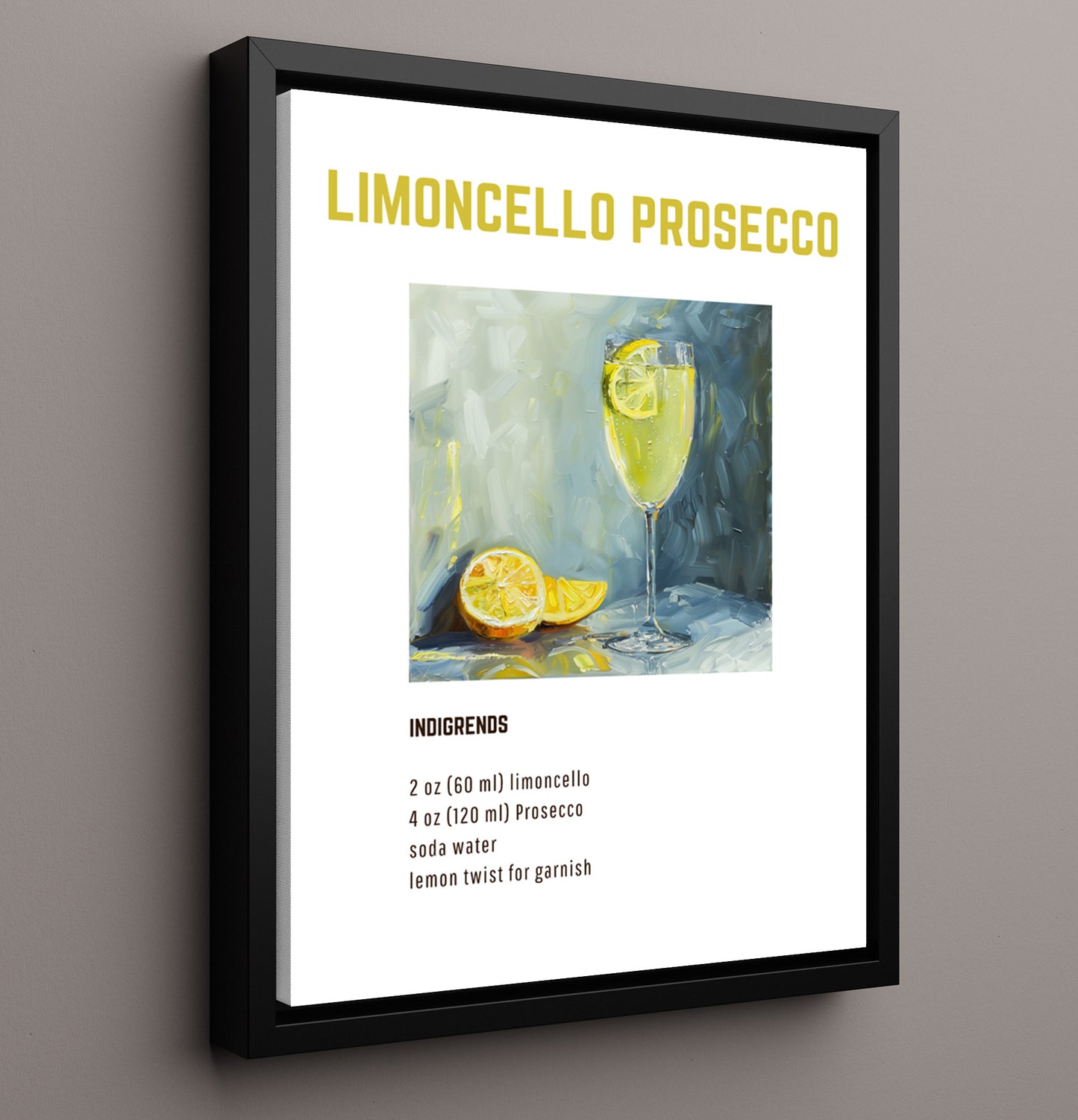 Limoncello Prosecco 16x20 Framed Canvas cocktail recipe wall art print – Cocktail Recipies decor