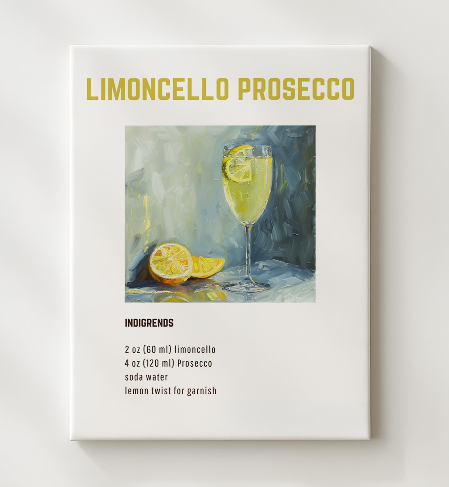Limoncello Prosecco 20x24 Canvas cocktail recipe wall art print – Cocktail Recipies decor