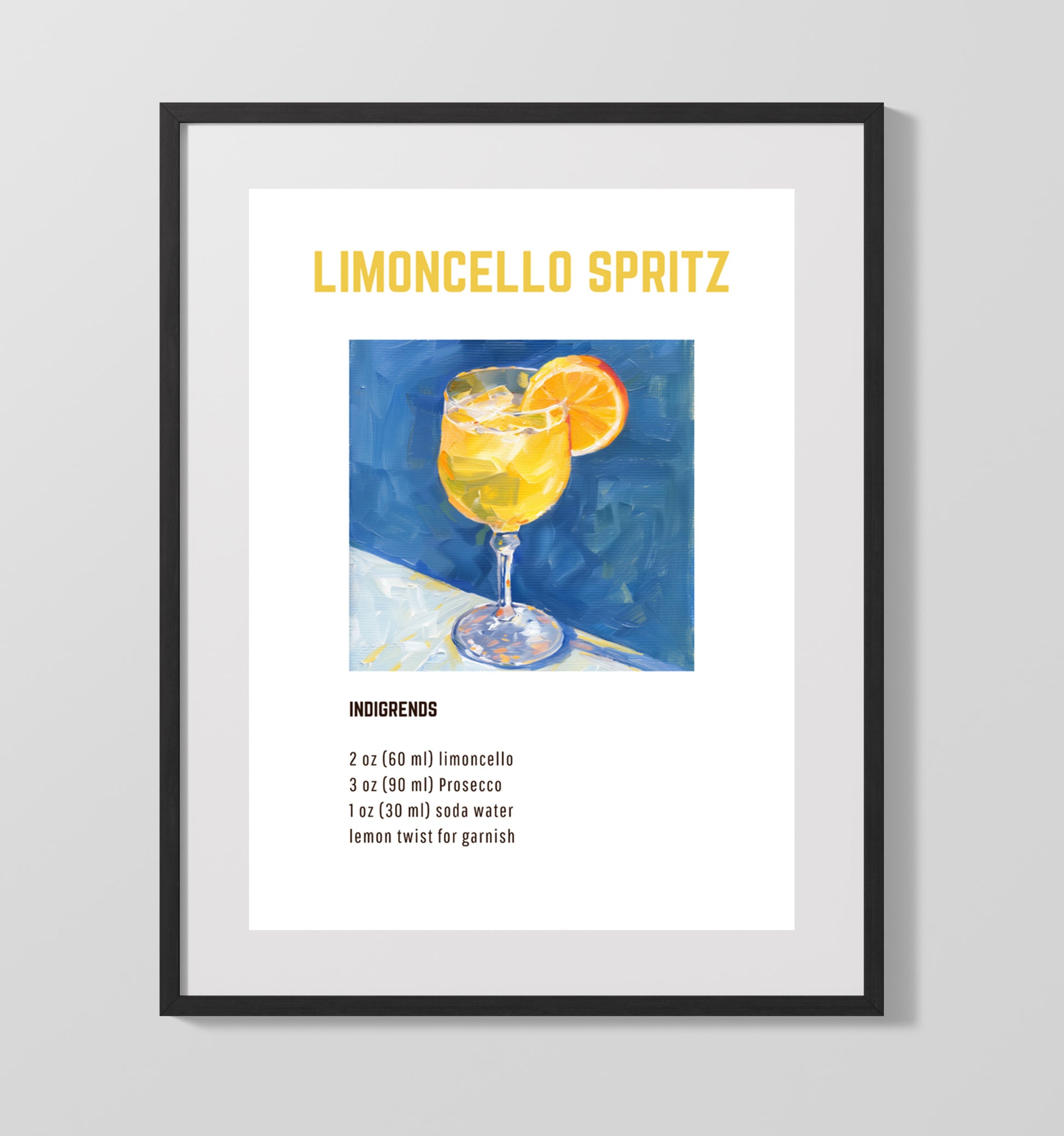 Limoncello Spritz 16x20 Unframed Print cocktail recipe wall art