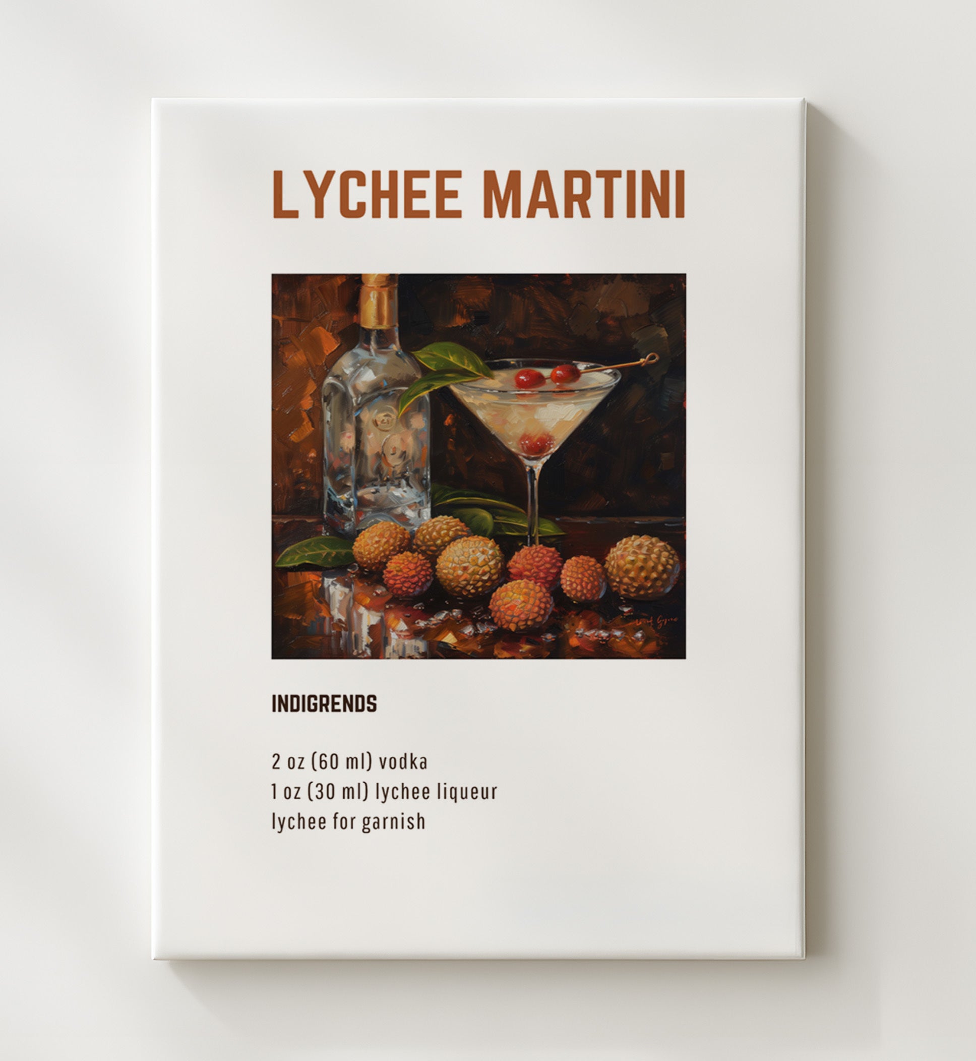Lychee Martini 20x24 Canvas cocktail recipe wall art print – Cocktail Recipies decor