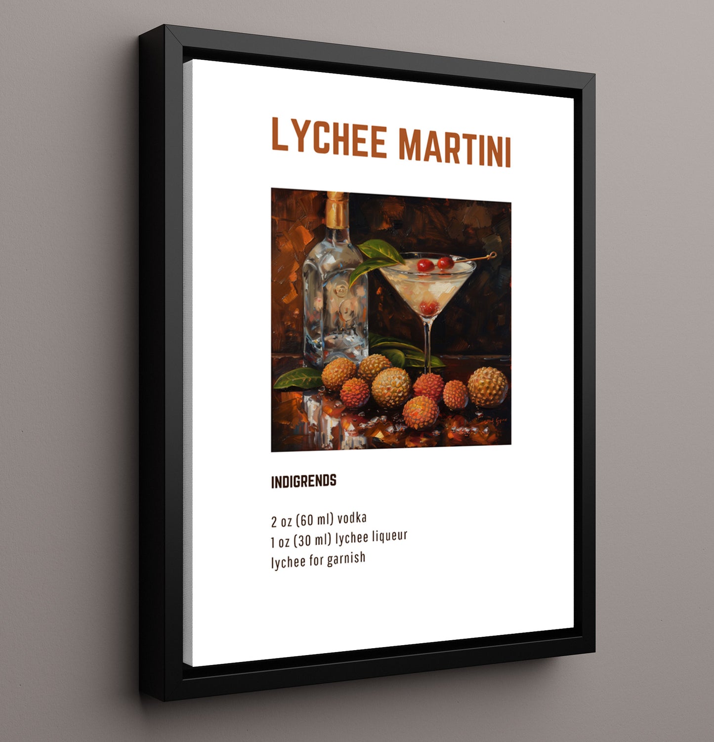 Lychee Martini 16x20 Framed Canvas cocktail recipe wall art print – Cocktail Recipies decor