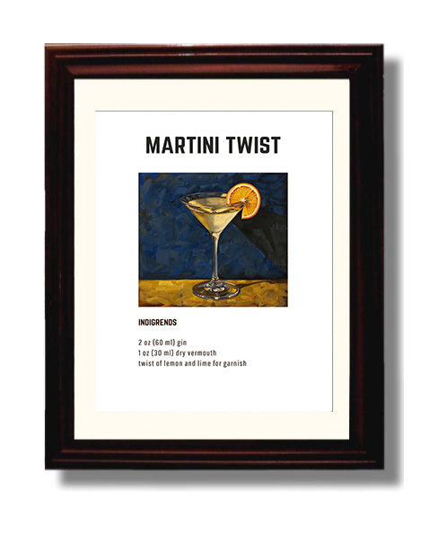 Martini Twist 8x10 Beveled Frame cocktail recipe wall art print – Cocktail Recipies decor