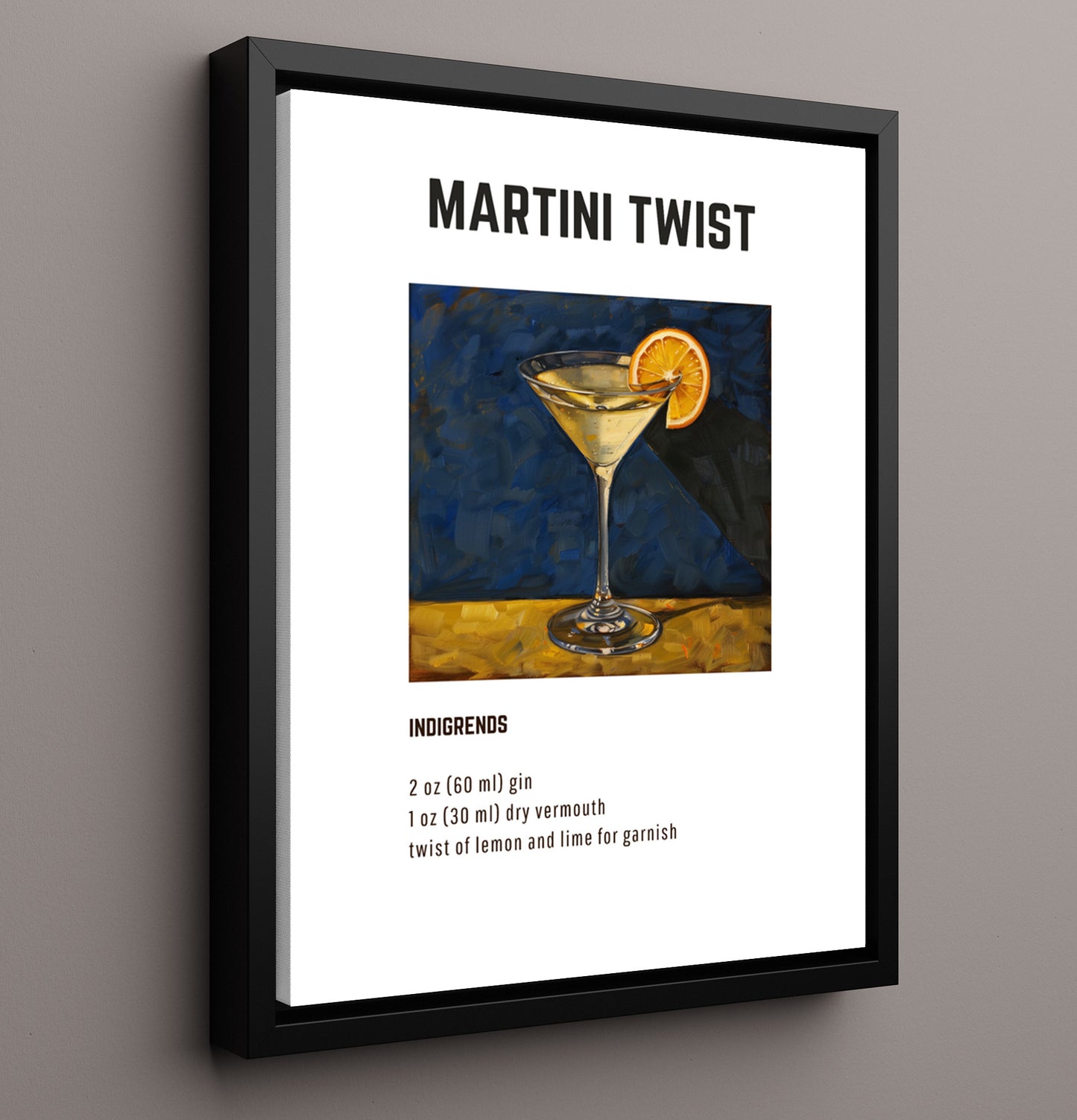 Martini Twist 16x20 Framed Canvas cocktail recipe wall art print – Cocktail Recipies decor