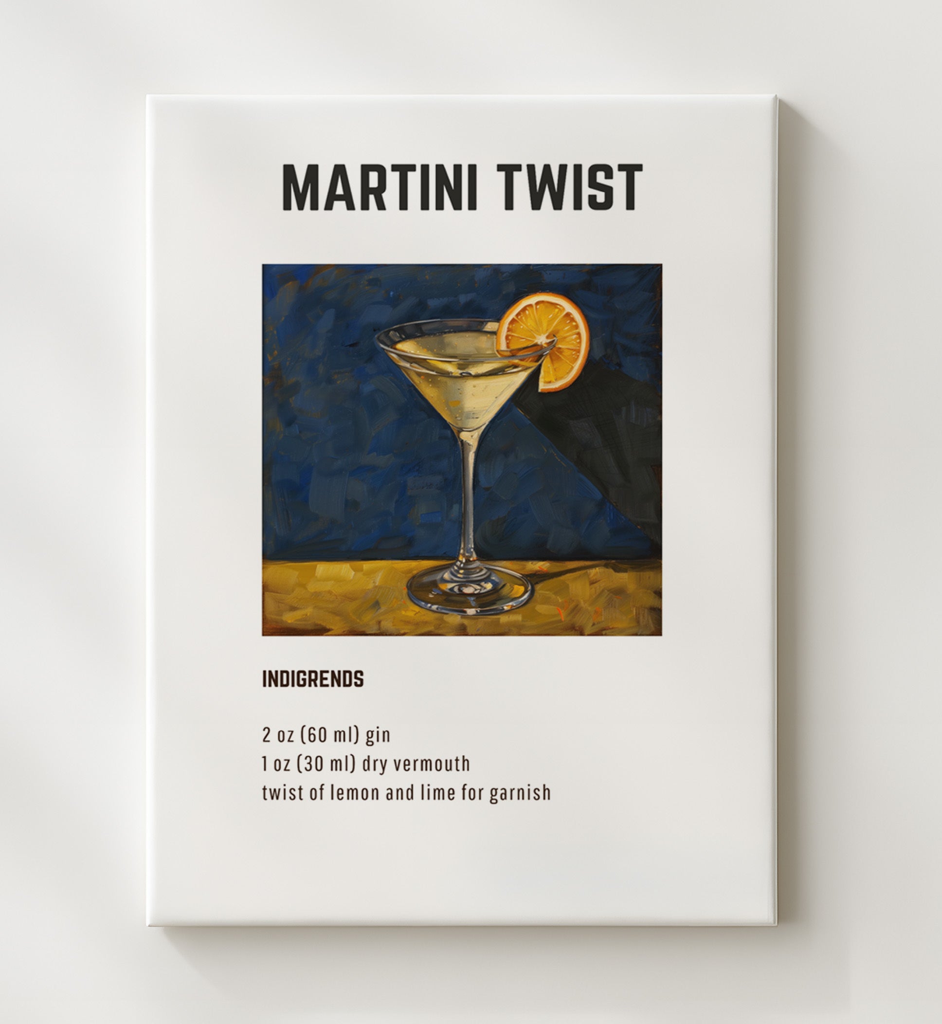 Martini Twist 20x24 Canvas cocktail recipe wall art print – Cocktail Recipies decor