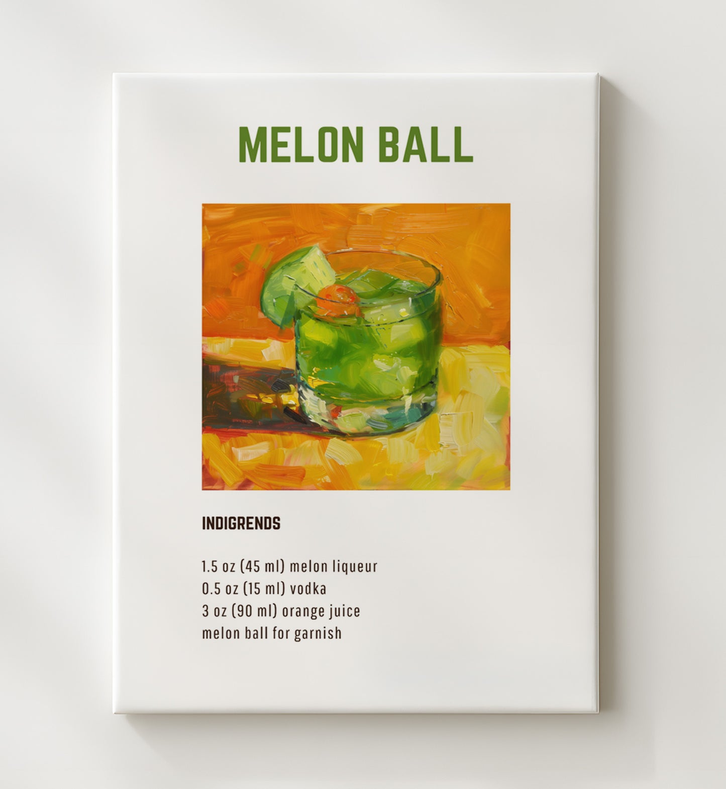 Melon Ball 20x24 Canvas cocktail recipe wall art print – Cocktail Recipies decor
