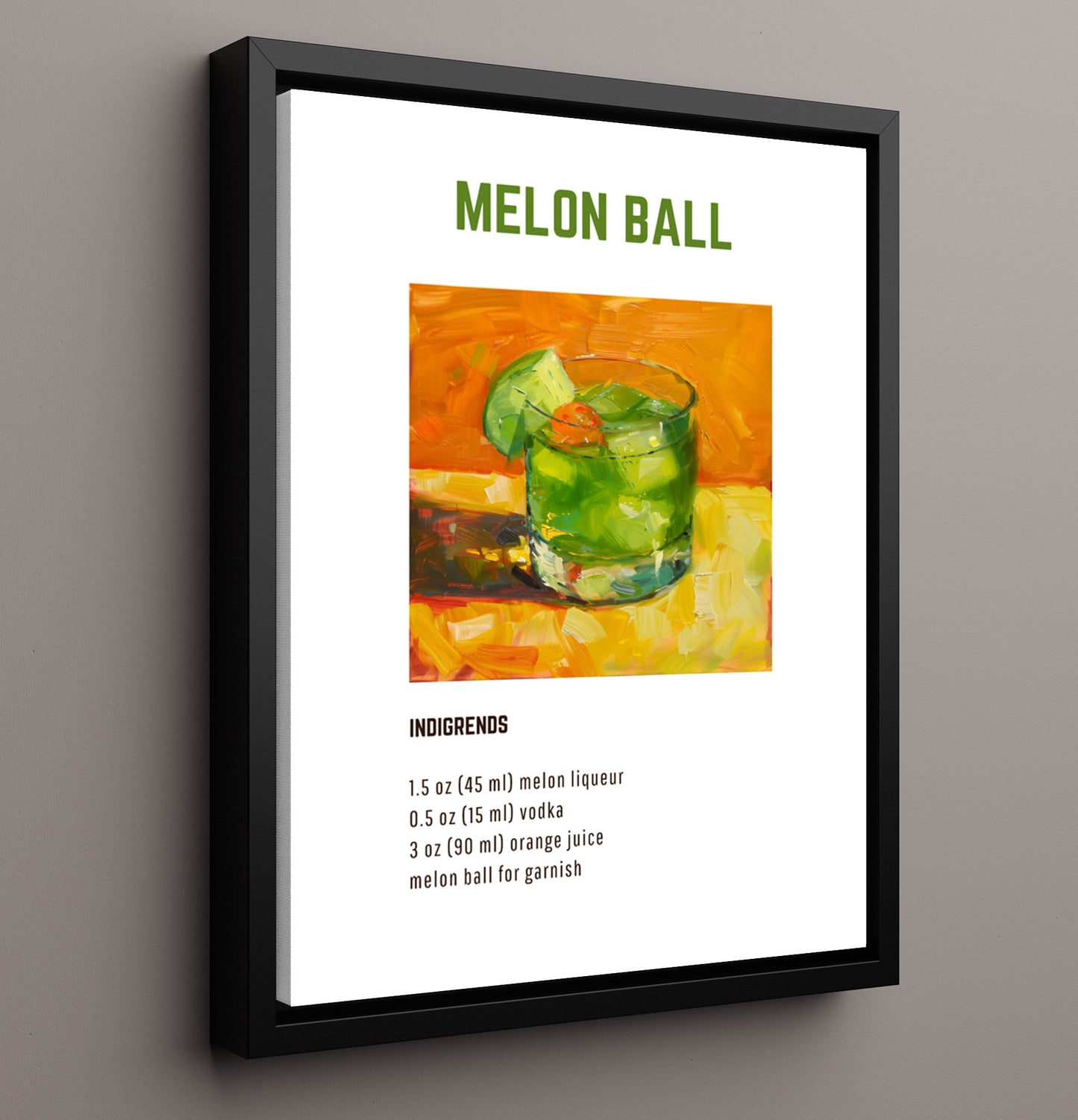 Melon Ball 16x20 Framed Canvas cocktail recipe wall art print – Cocktail Recipies decor