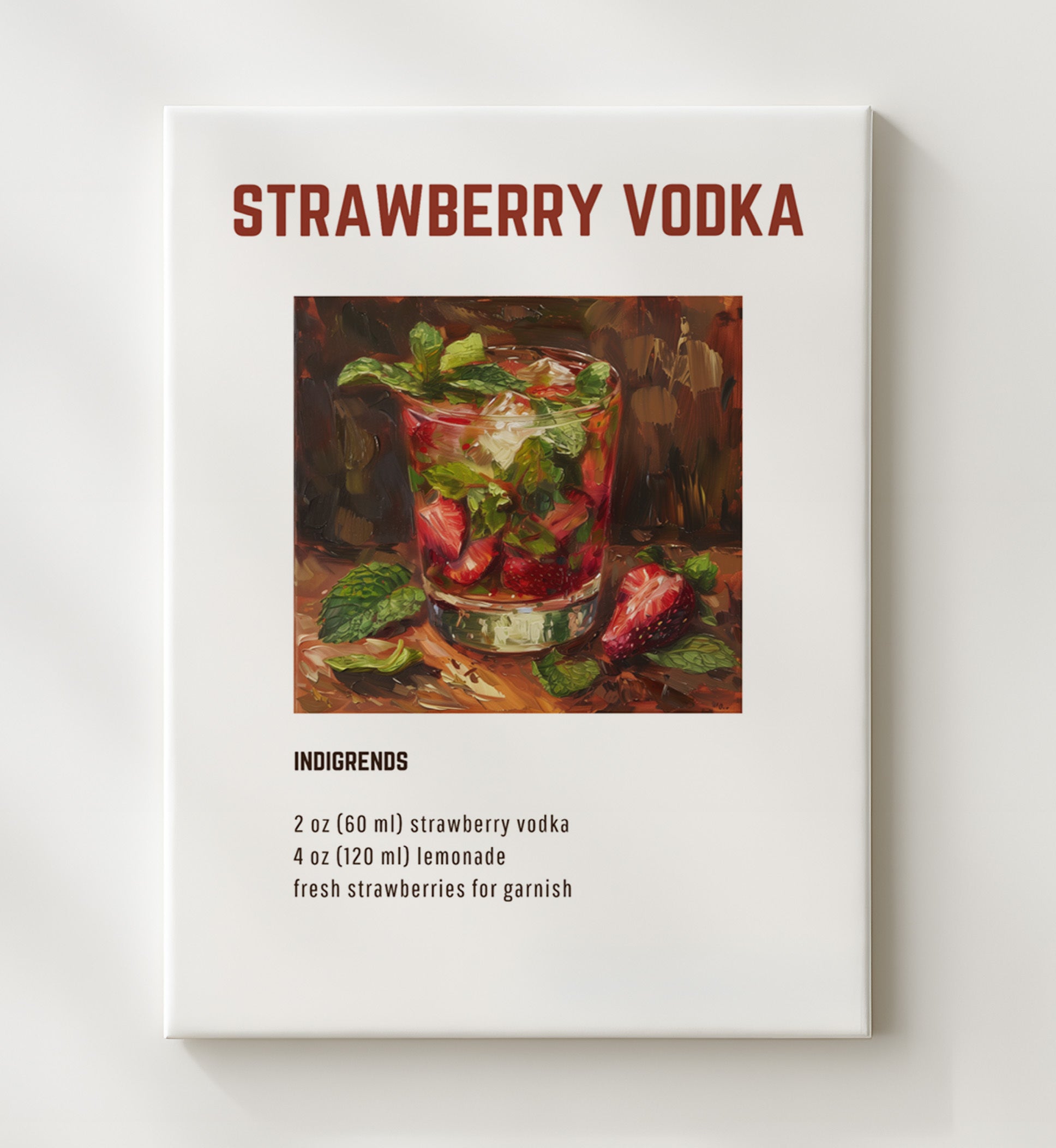 Mint Julep 20x24 Canvas cocktail recipe wall art print – Cocktail Recipies decor