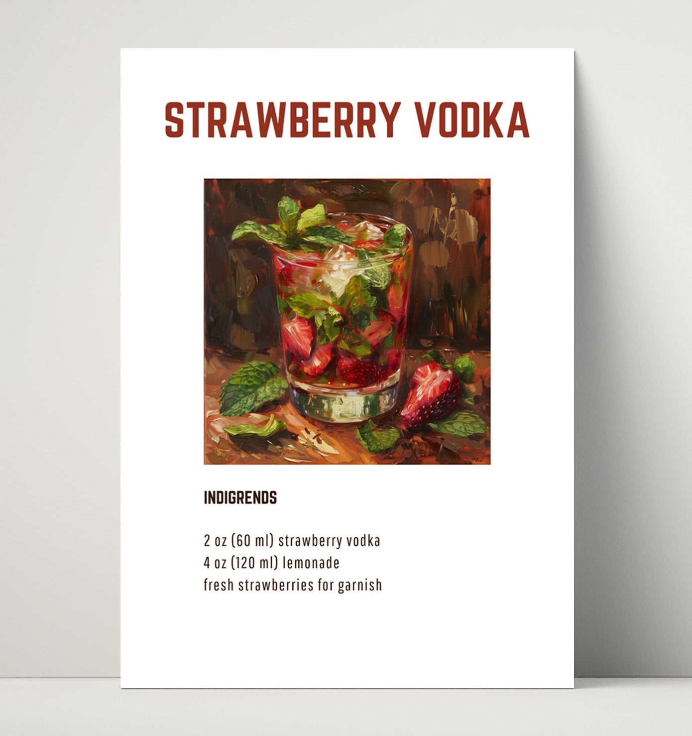 Mint Julep 16x20 Unframed Print cocktail recipe wall art print – Cocktail Recipies decor