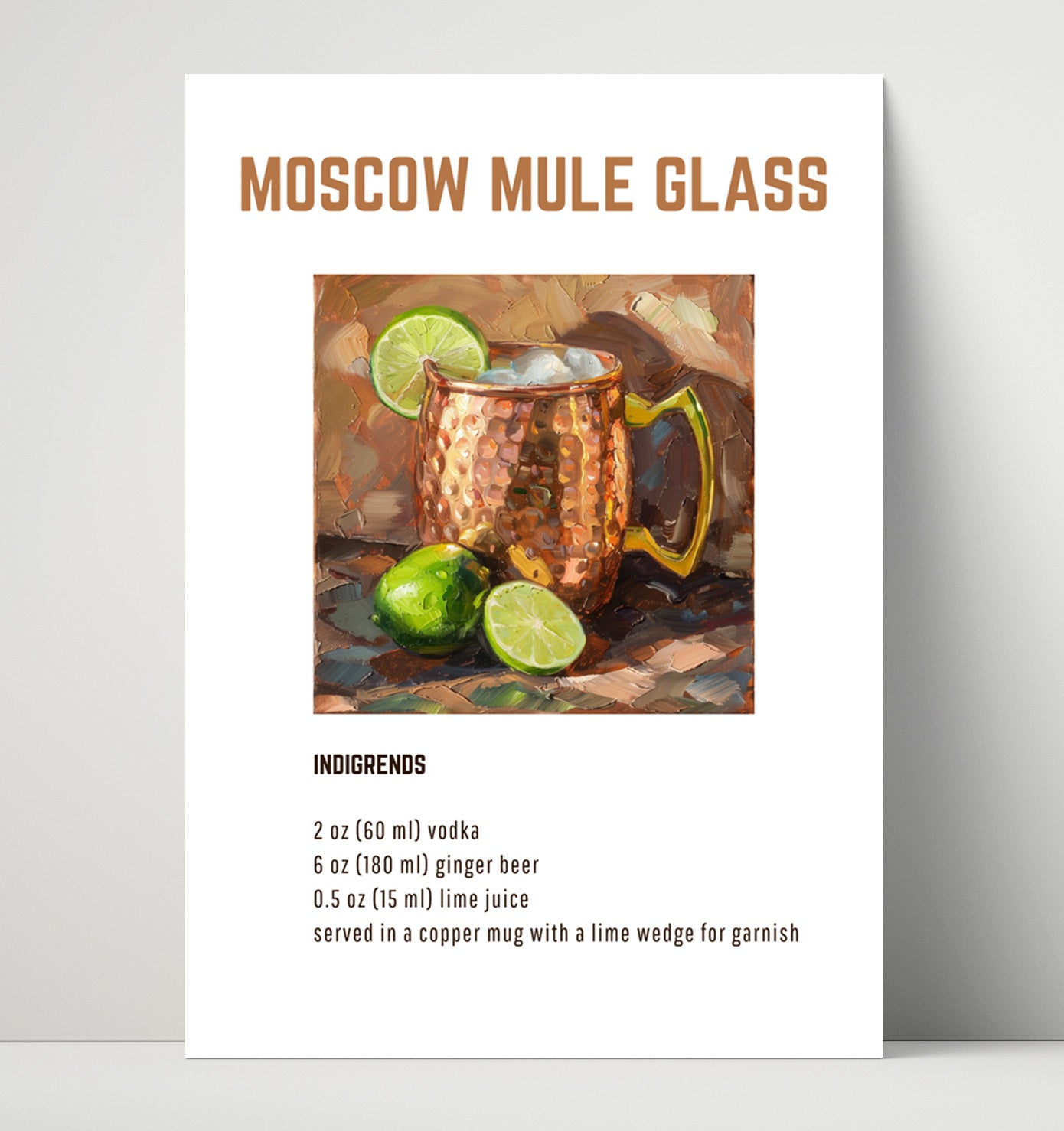 Moscow Mule Glass 16x20 Unframed Print cocktail recipe wall art print – Cocktail Recipies decor