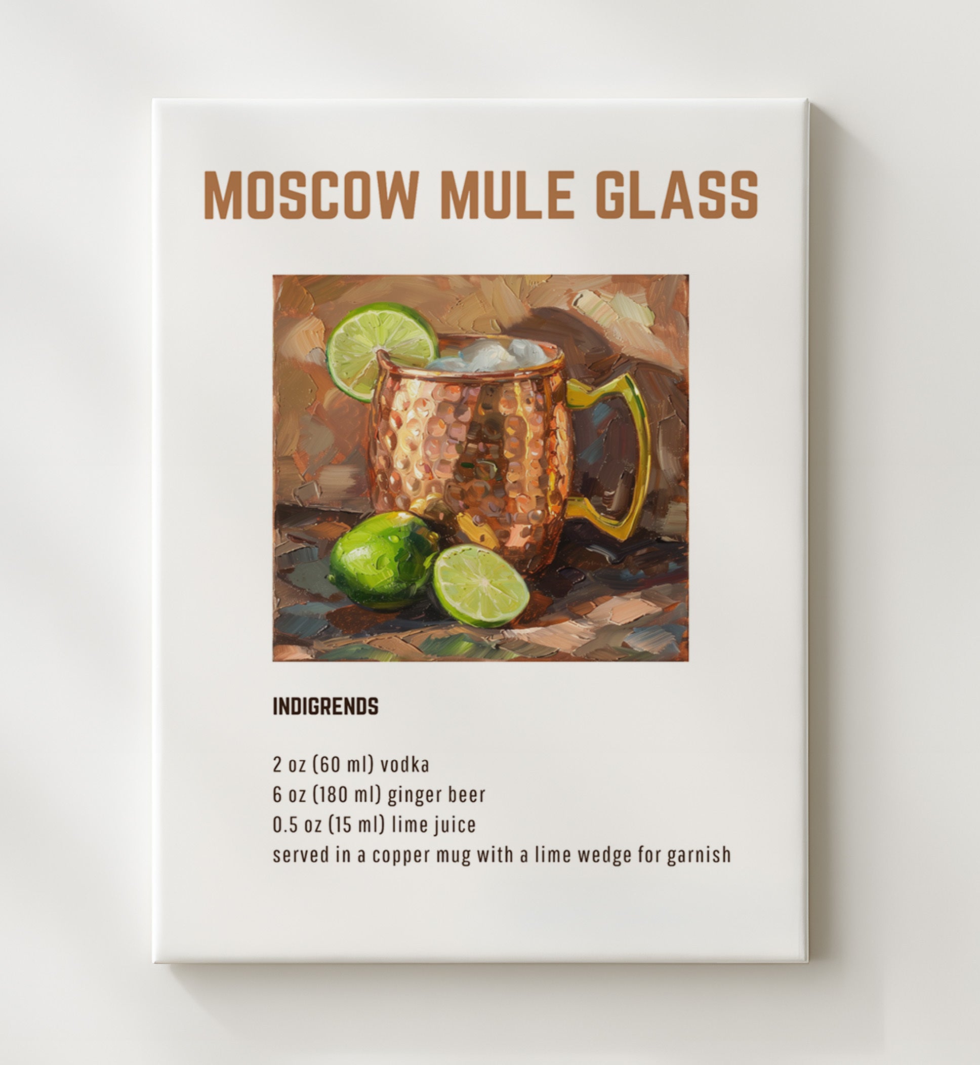 Moscow Mule Glass 20x24 Canvas cocktail recipe wall art print – Cocktail Recipies decor