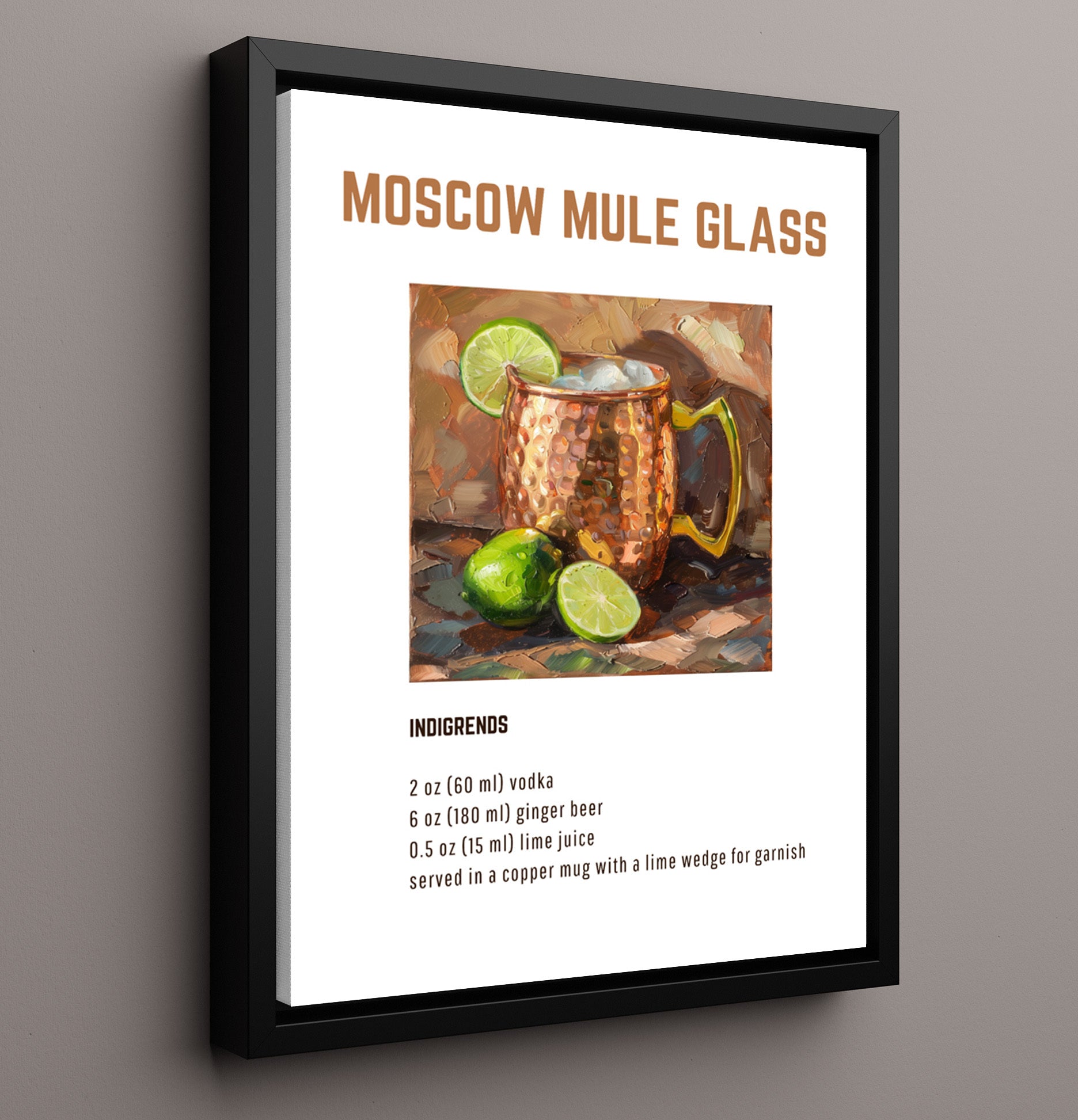 Moscow Mule Glass 16x20 Framed Canvas cocktail recipe wall art print – Cocktail Recipies decor