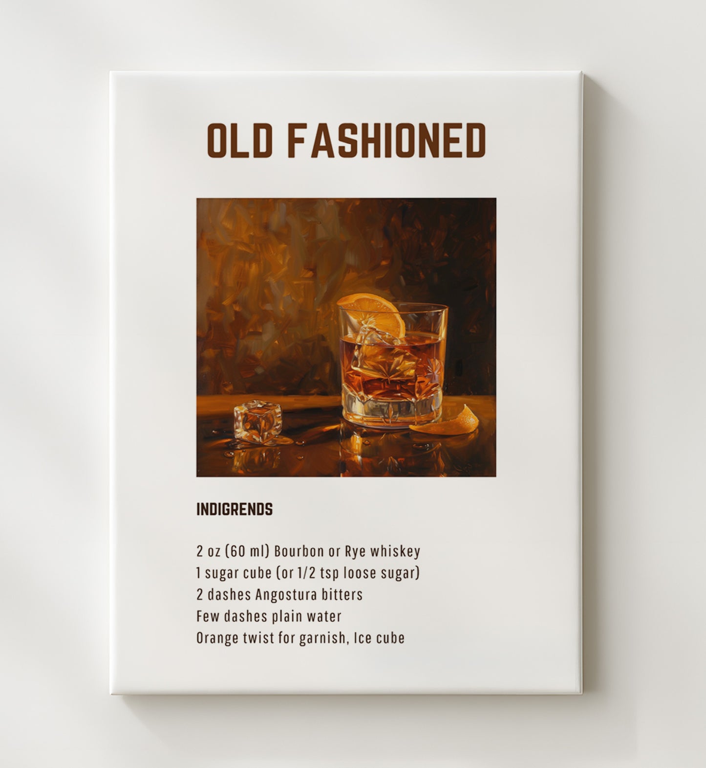 Old Fashioned 20x24 Canvas cocktail recipe wall art print – Cocktail Recipies decor