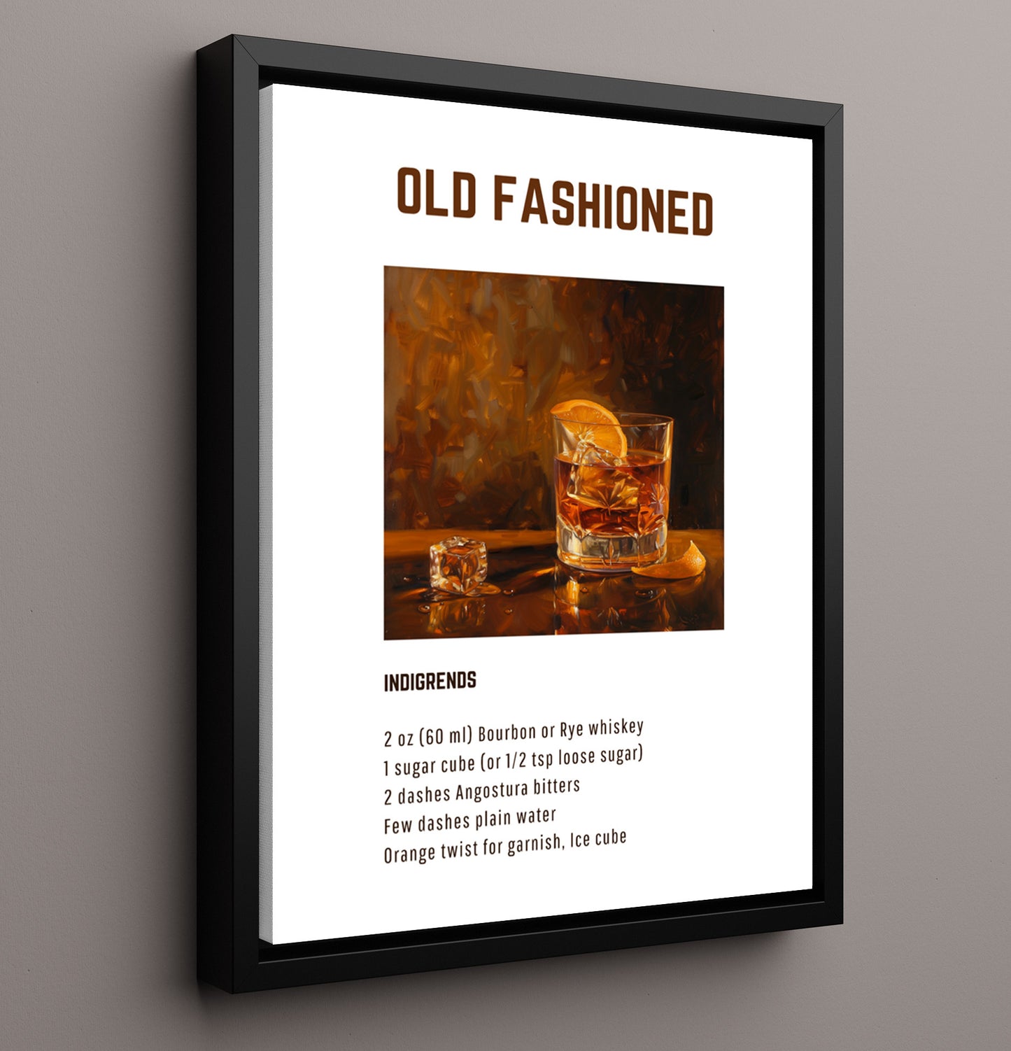 Old Fashioned 16x20 Framed Canvas cocktail recipe wall art print – Cocktail Recipies decor