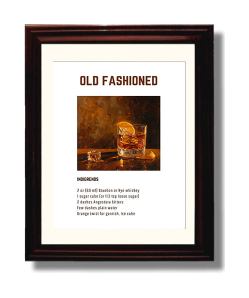 Old Fashioned 8x10 Beveled Frame cocktail recipe wall art print – Cocktail Recipies decor