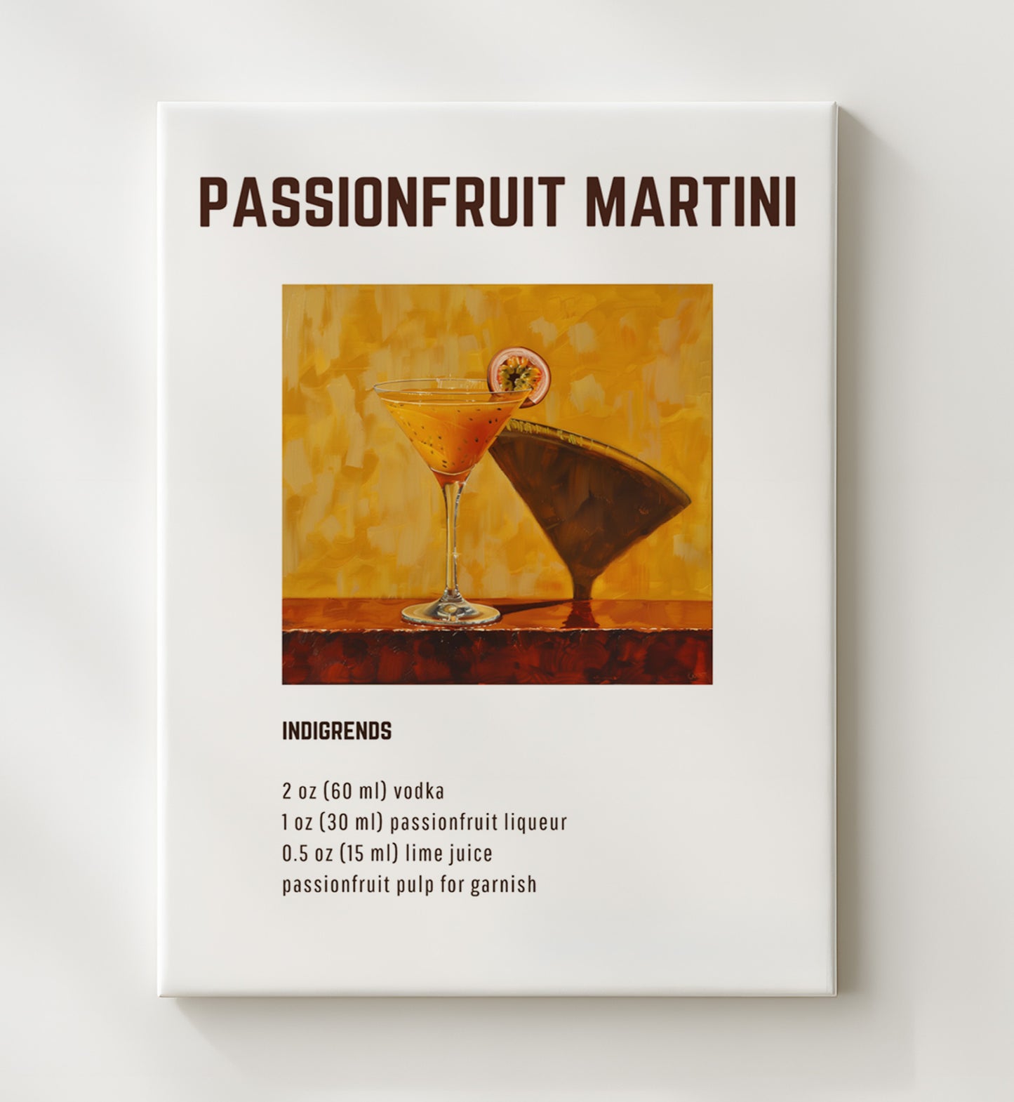 Passionfruit Martini 20x24 Canvas cocktail recipe wall art print – Cocktail Recipies decor